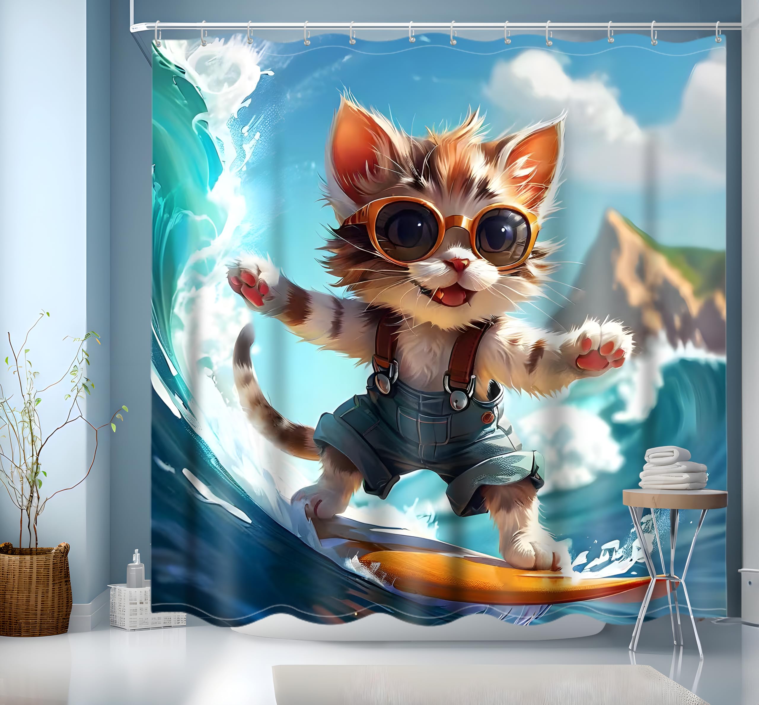 NEJLCTOROUS Funny Cat Shower Curtain | Waterproof Polyester, 200x200cm