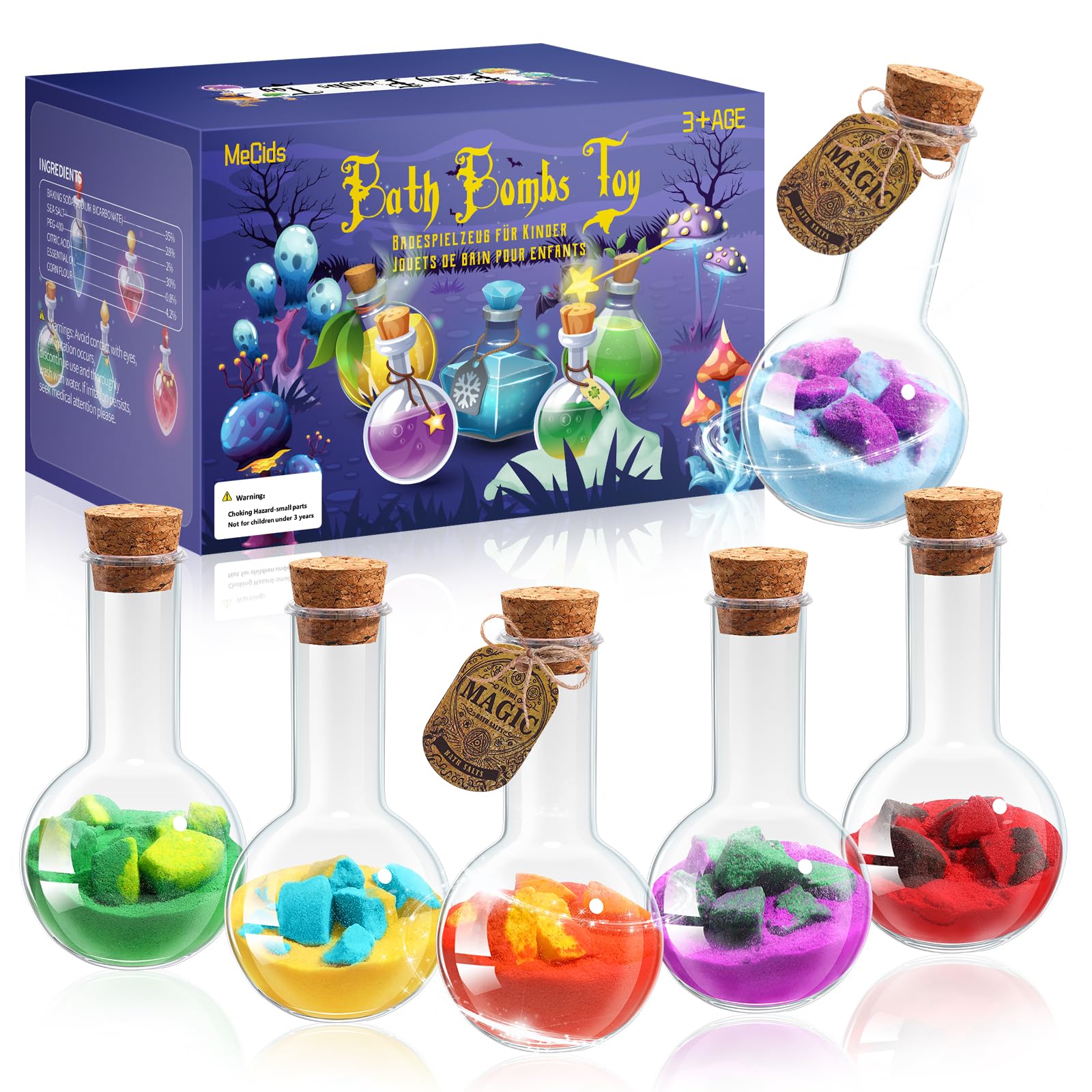 MeCids Kids Bath Bombs 6 Pack – Organic Non-Toxic Potion Kit for Boys Girls