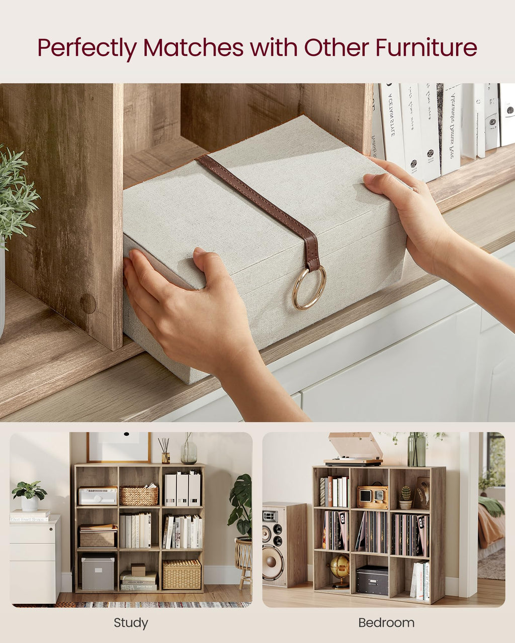 VASAGLE 9-Cube Bookcase – Minimalist Storage Shelf in Camel Brown