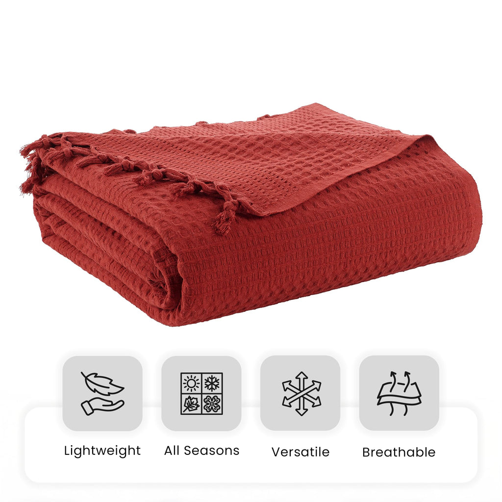 Milam London Burgundy Cotton Waffle Throw Blanket | King Size Bedspread