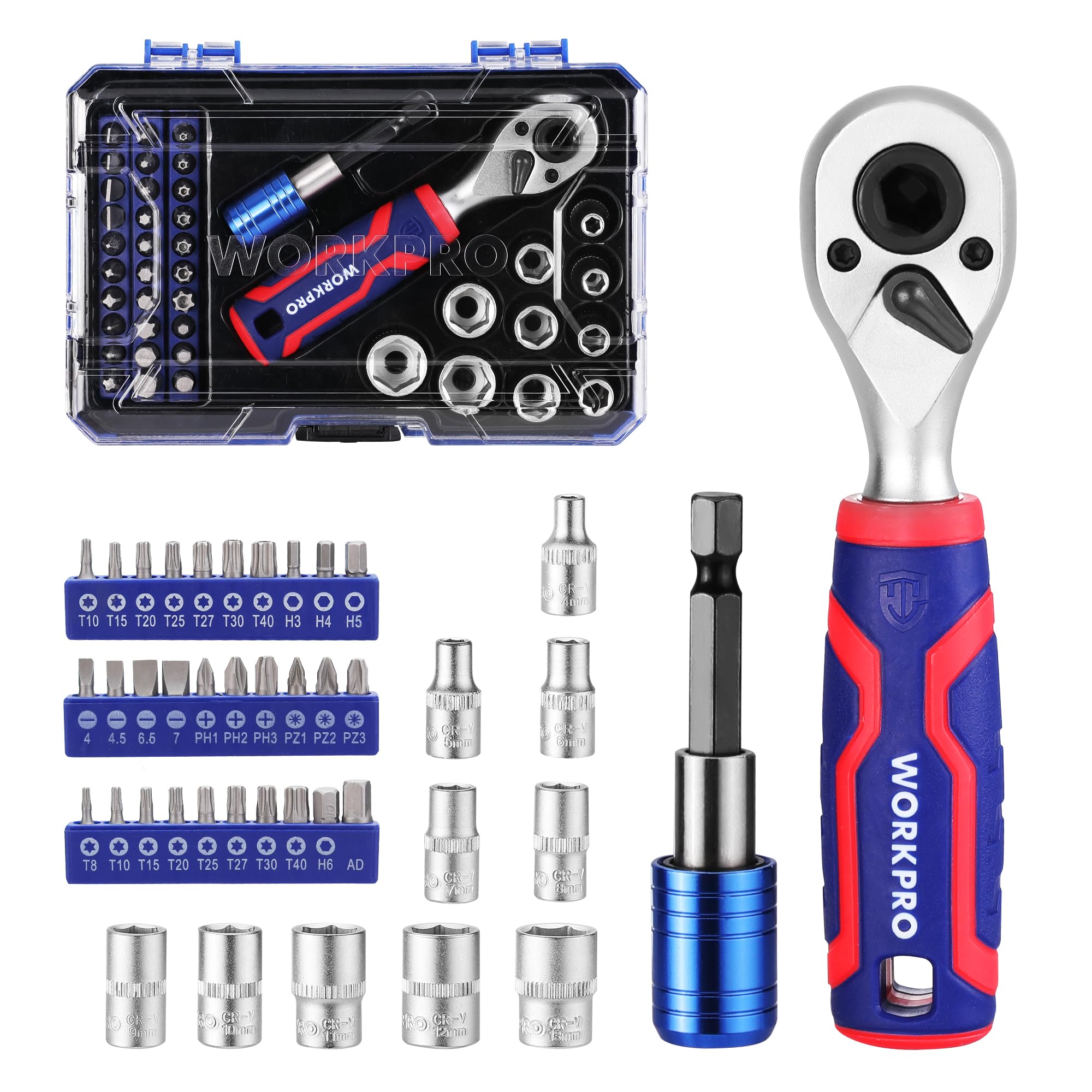 WORKPRO 42-Piece 1/4" Drive Socket Set | Metric Ratchet & Bit Tool Kit