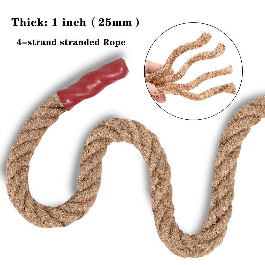 EMEKIAN 25mm Natural Jute Rope | 15M Heavy-Duty 4-Strand Twisted Hemp