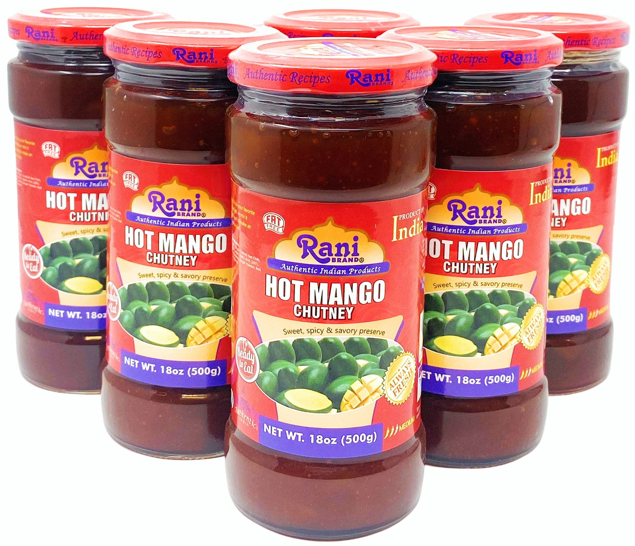 Rani Hot Mango Chutney – Spicy Indian Preserve, Vegan, 18oz (Pack of 6)