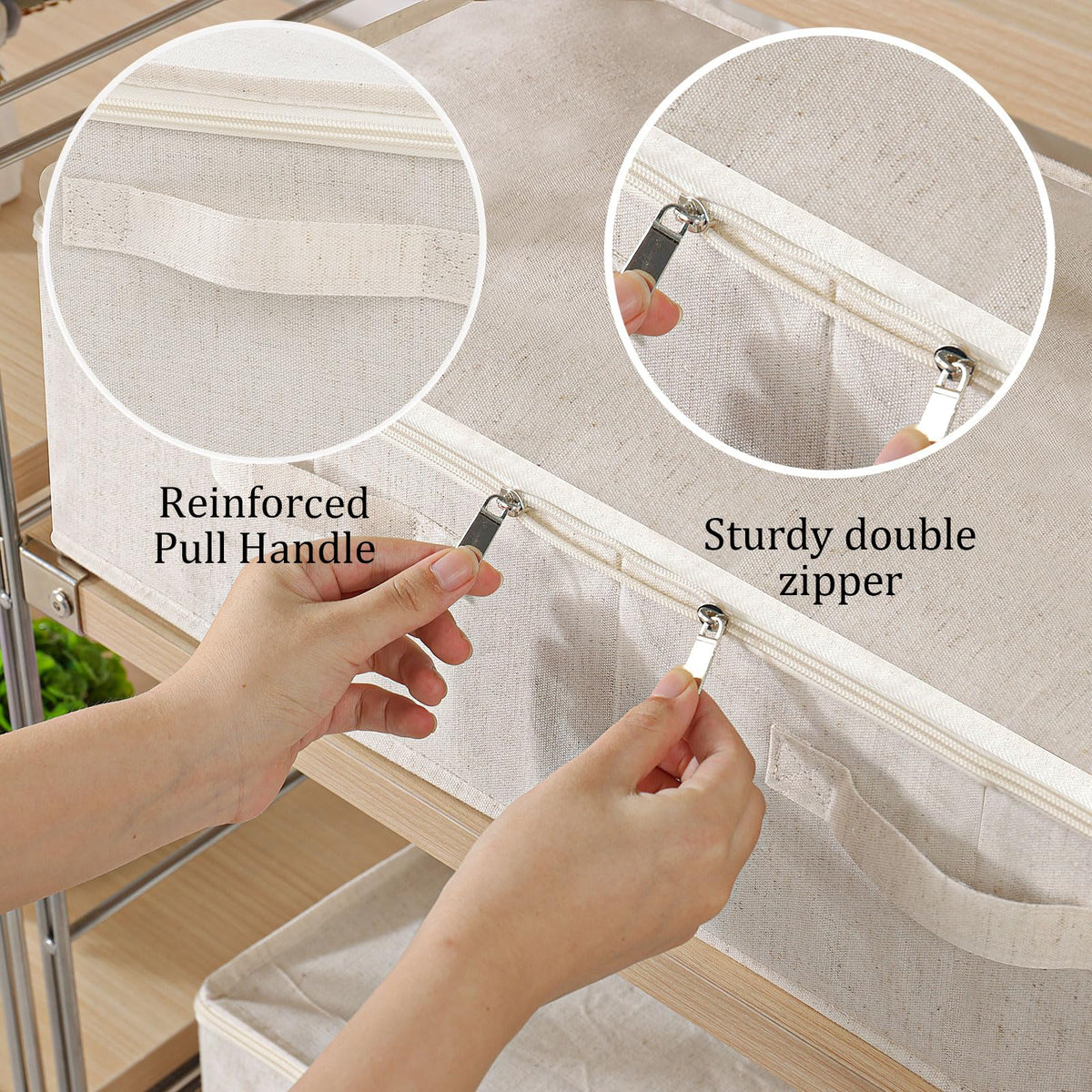 ENUMAIL Underbed Storage Basket with PP Panel,60x30x15cm,Beige,2 Pack - image 5