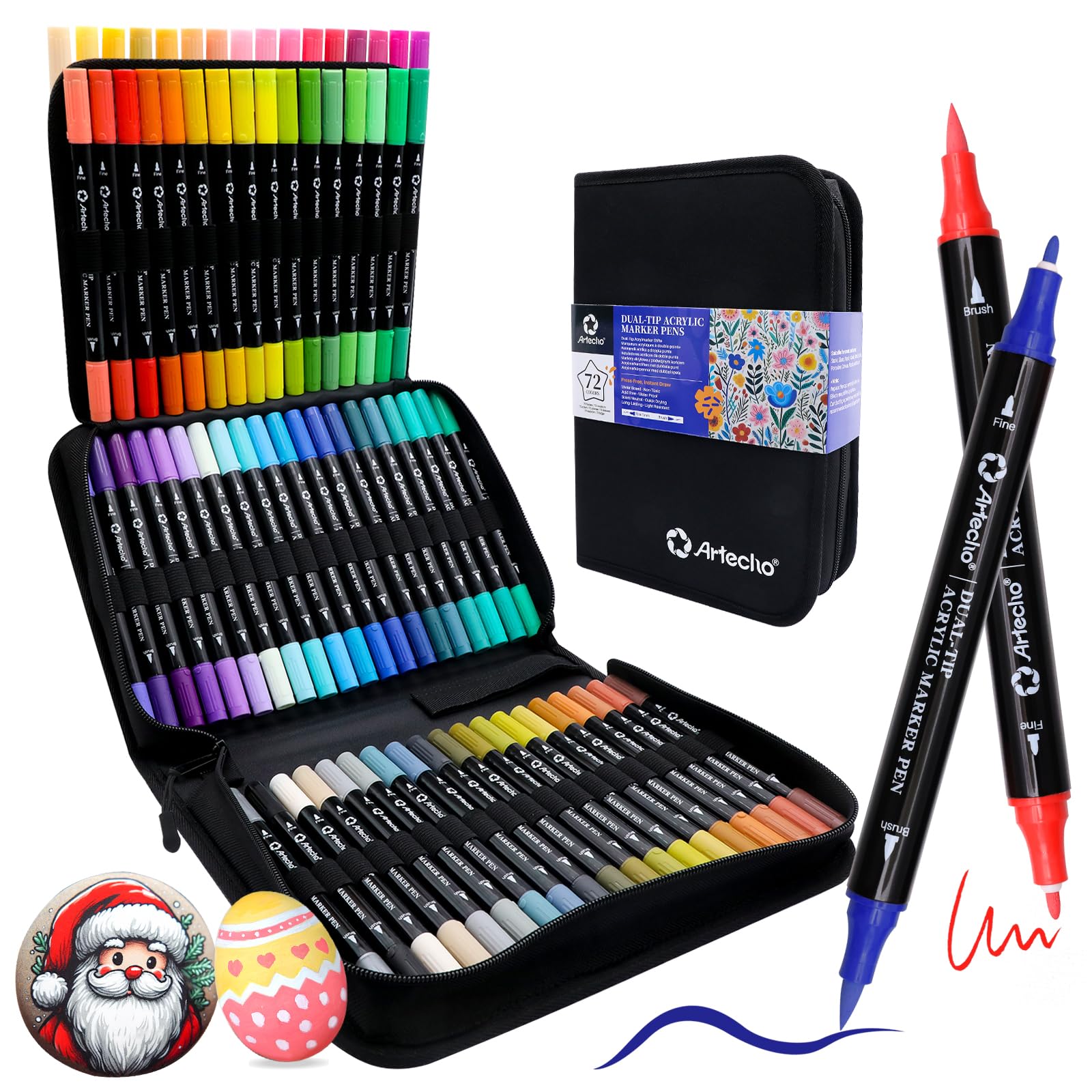 Artecho 72 Colors Dual Tip Acrylic Paint Markers with Carrying Bag