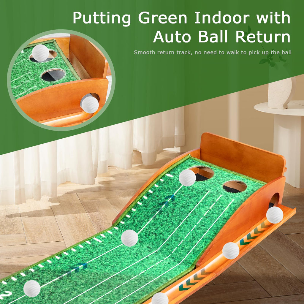 Golf Putting Mat with Auto Ball Return - Indoor Practice Green