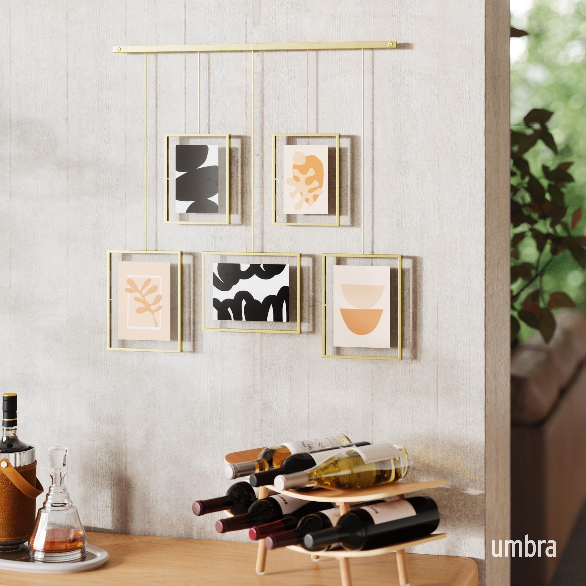 Umbra Exhibit Gallery Set – Adjustable 5-Photo Hanging Wall Display, Brass