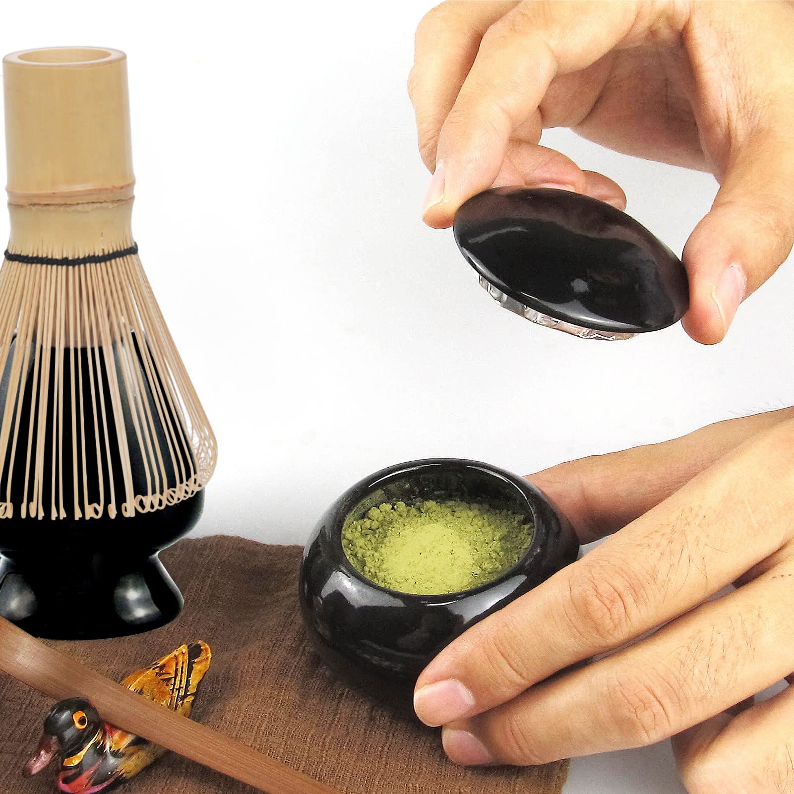 Artcome 10-Piece Japanese Matcha Tea Set | Bamboo Whisk & Bowl - Black