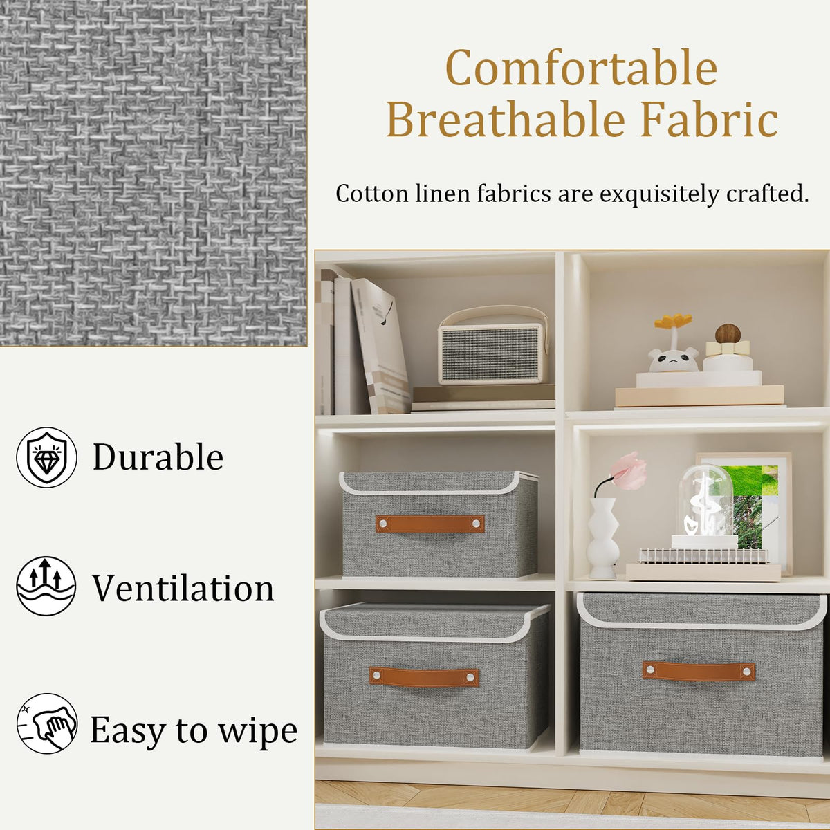 OUTBROS Storage Boxes with Lids 3 Pack, Bins 45x30x30 cm, Grey - image 4