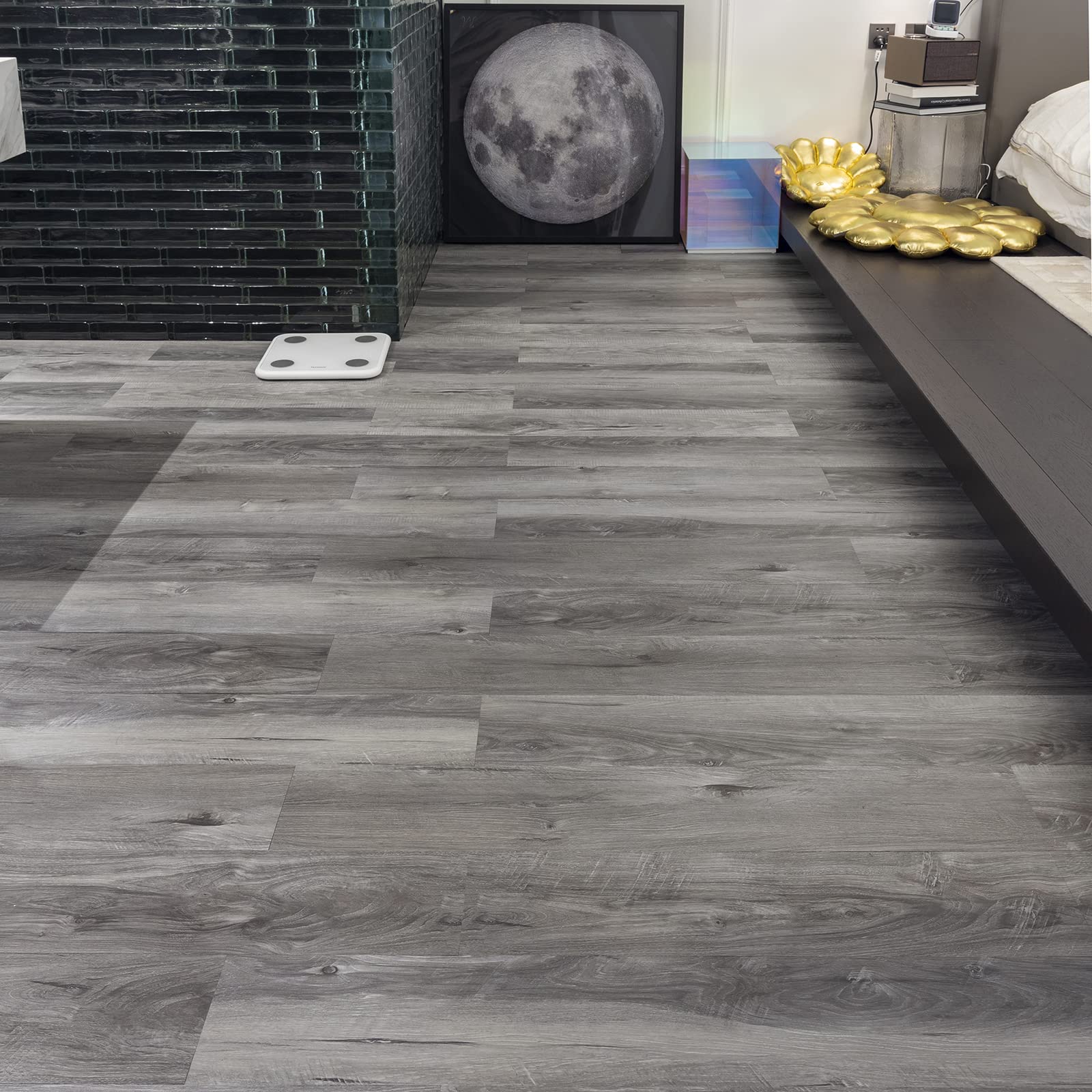 FLOREXP Grey Wood Effect Vinyl Flooring | 36pcs Waterproof Peel and Stick