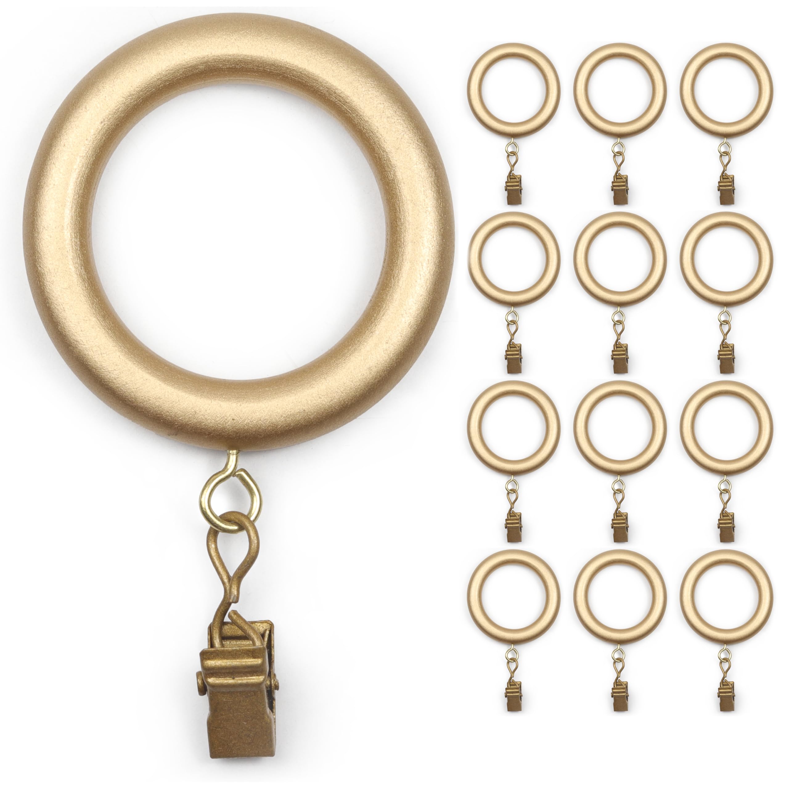 Jolof Store 24 Pack Wooden Curtain Rings with Clips – 2.5 Inch Beech Wood