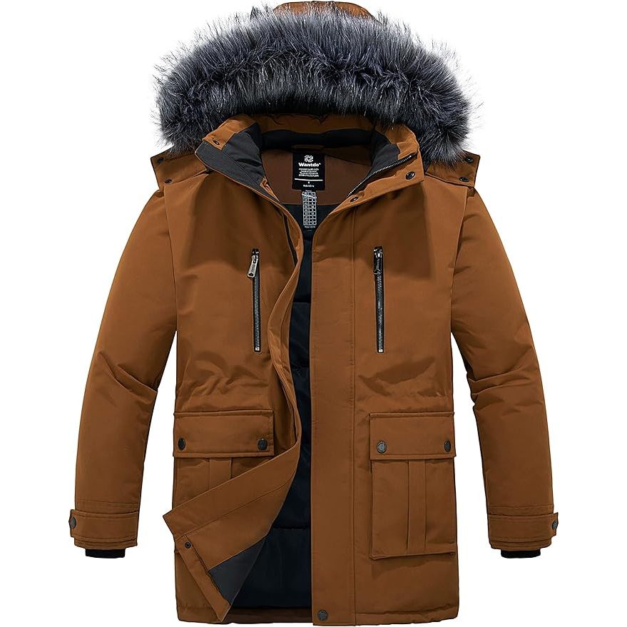 Massive Discounts Men's Long Winter Puffer Parka – Waterproof Brown