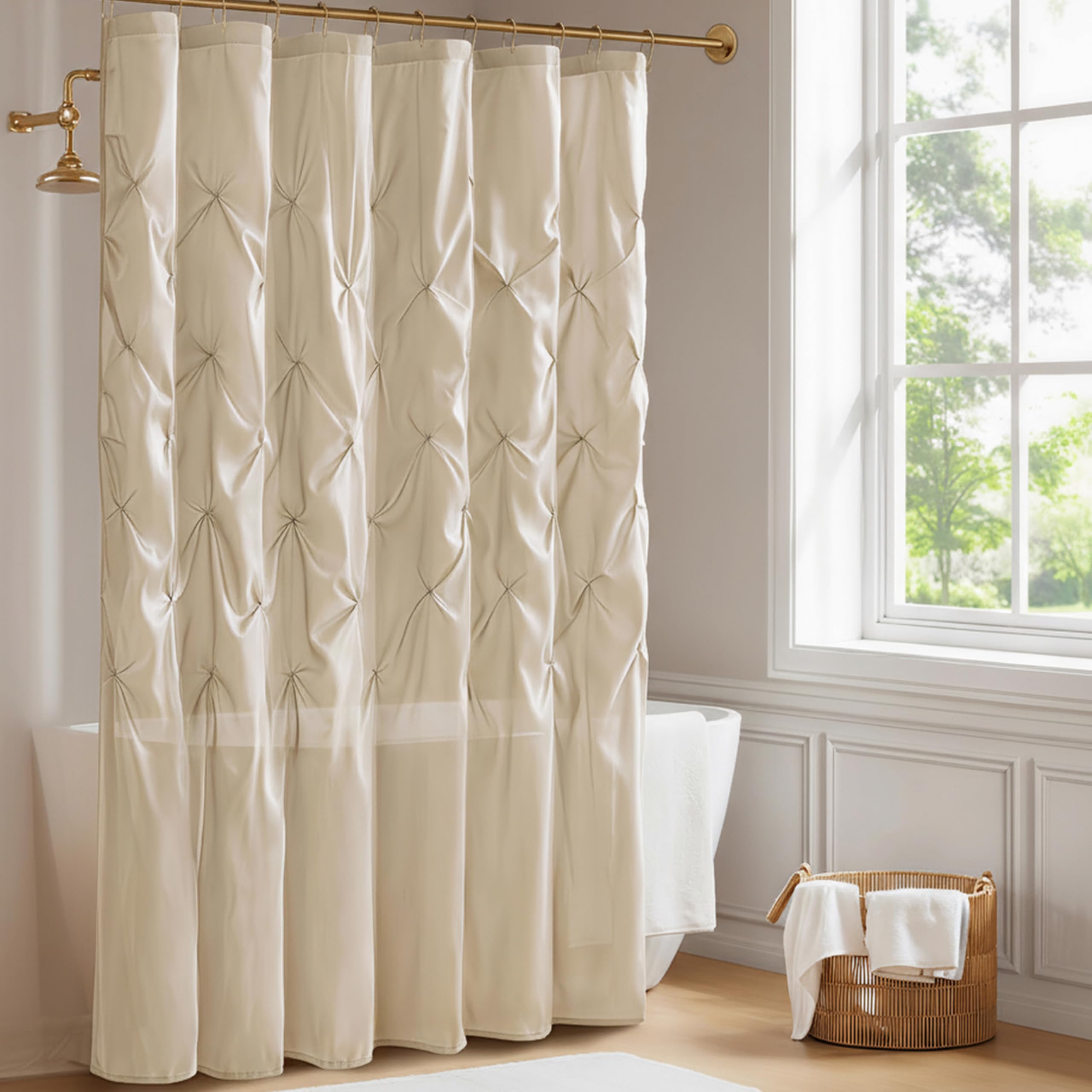 Madison Park Laurel Tufted Polyester Shower Curtain | Ivory, 72x72