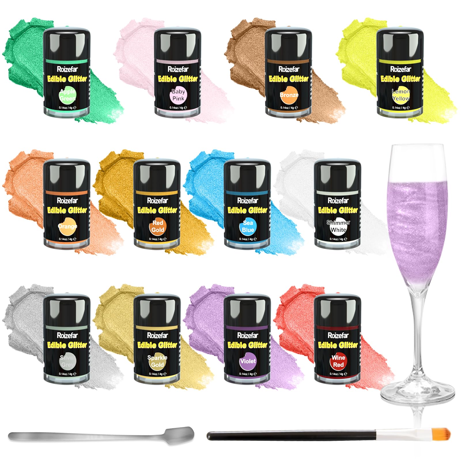 Roizefar Edible Glitter for Drinks - 12 Colors Vegan Cake Decorations