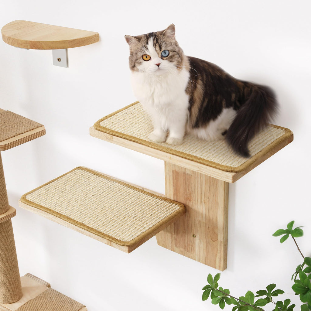 FUKUMARU Cat Wall Shelves | 2-Platform Tree Shape Solid Wood Perch