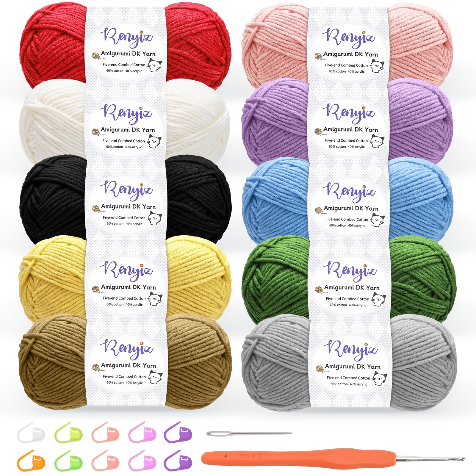 Jolof Store Crochet Yarn Kit | 10x50g Cotton Blend DK Wool with Hook