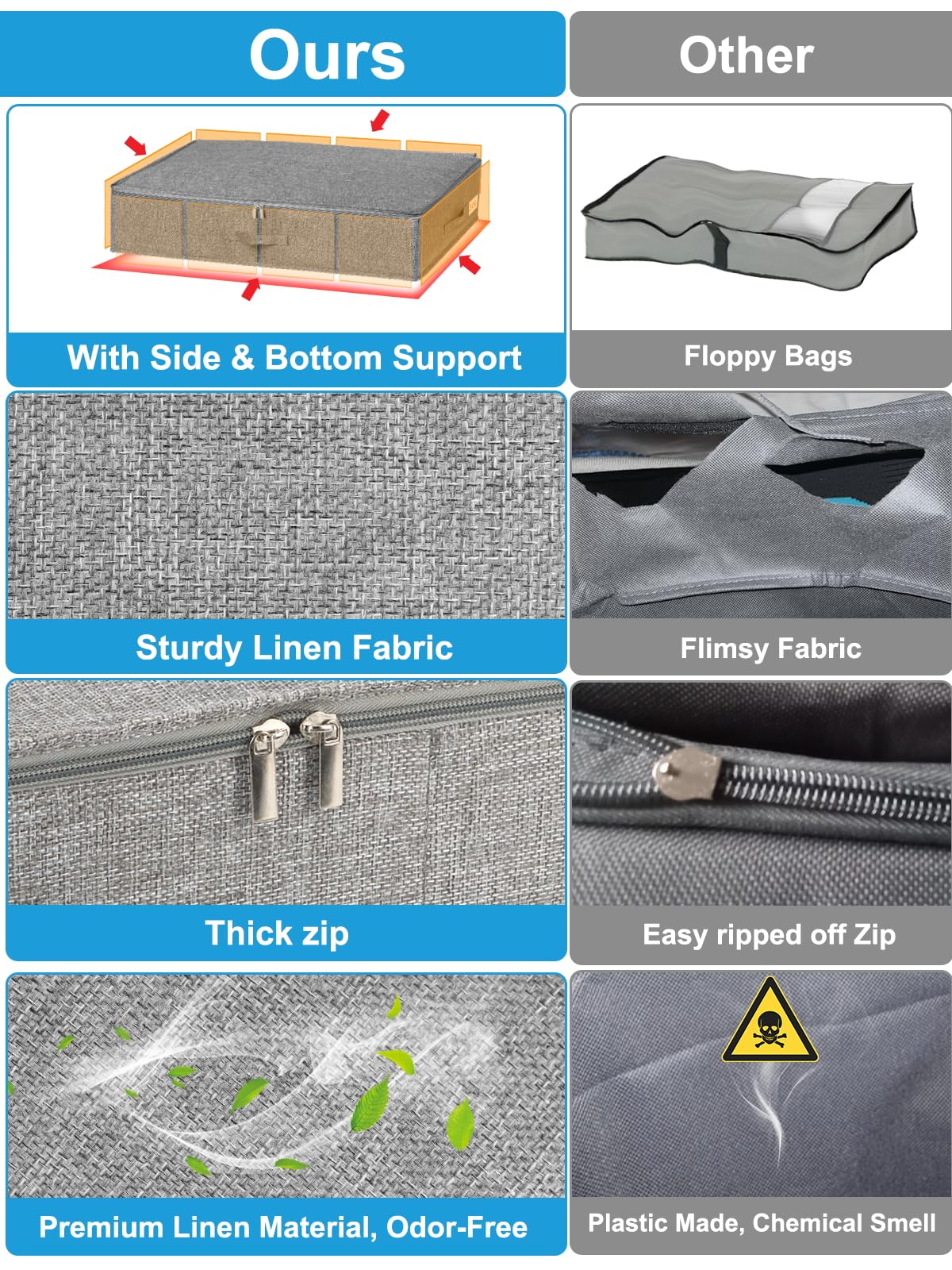 JUPELI 50L Under Bed Storage Boxes with Lids, 2 Pack, Grey - image 5