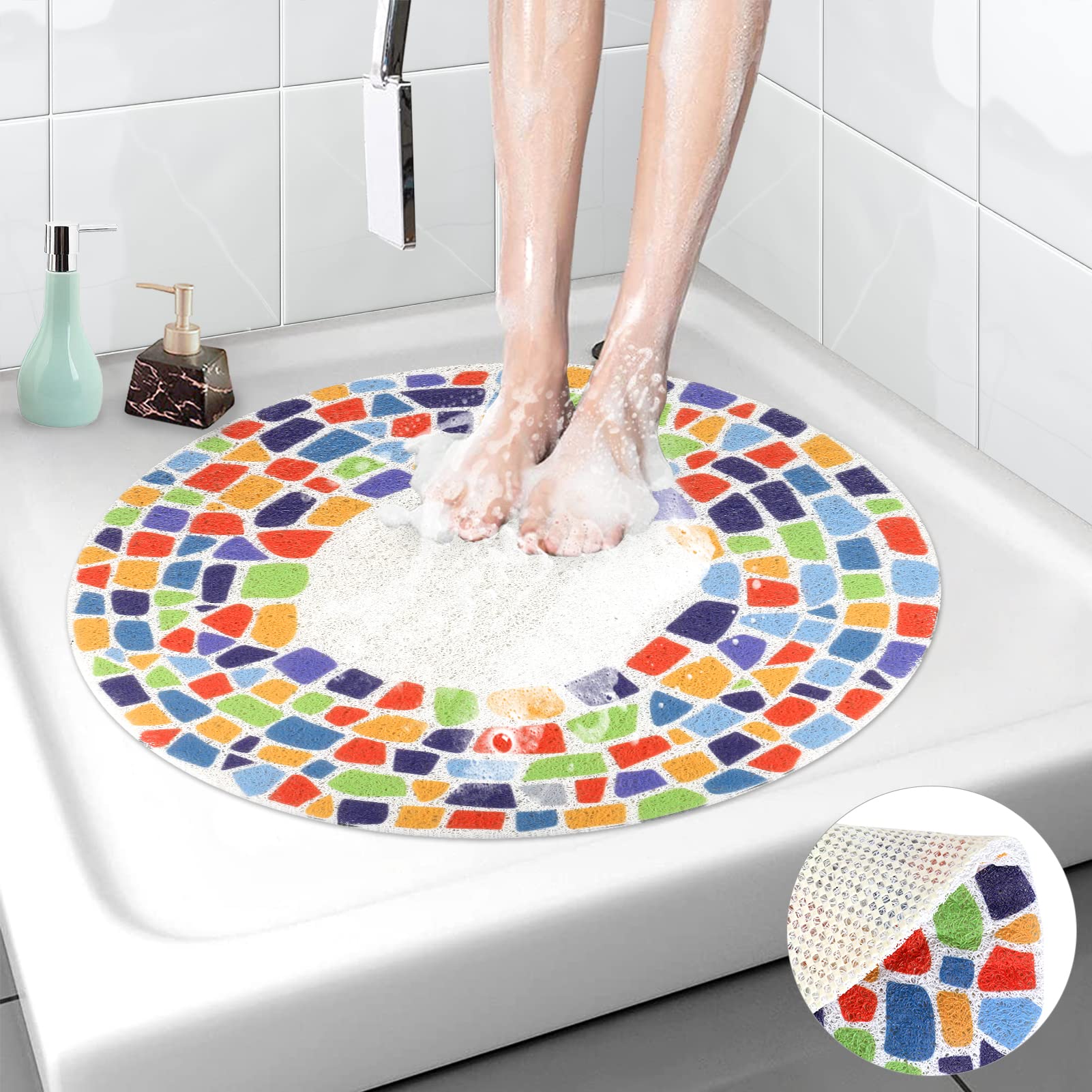 Round Loofah Shower Mat – 60cm Non-Slip Anti-Mould PVC