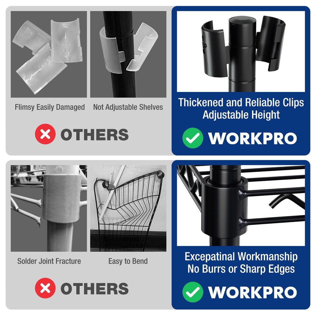 WORKPRO 4-Tier Metal Shelving Unit - Adjustable Heavy-Duty Storage Rack