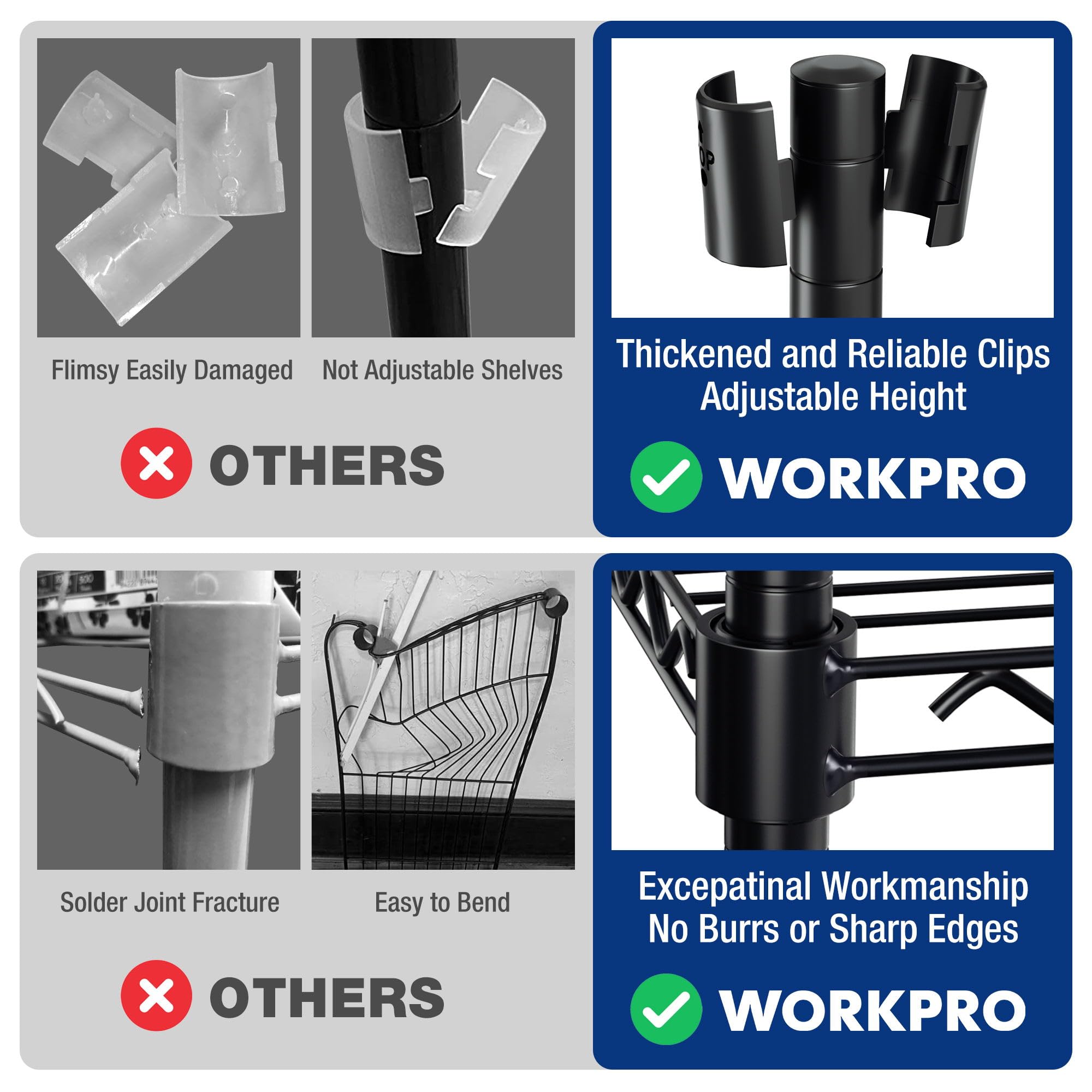 WORKPRO 4-Tier Metal Shelving Unit - Adjustable Heavy-Duty Storage Rack