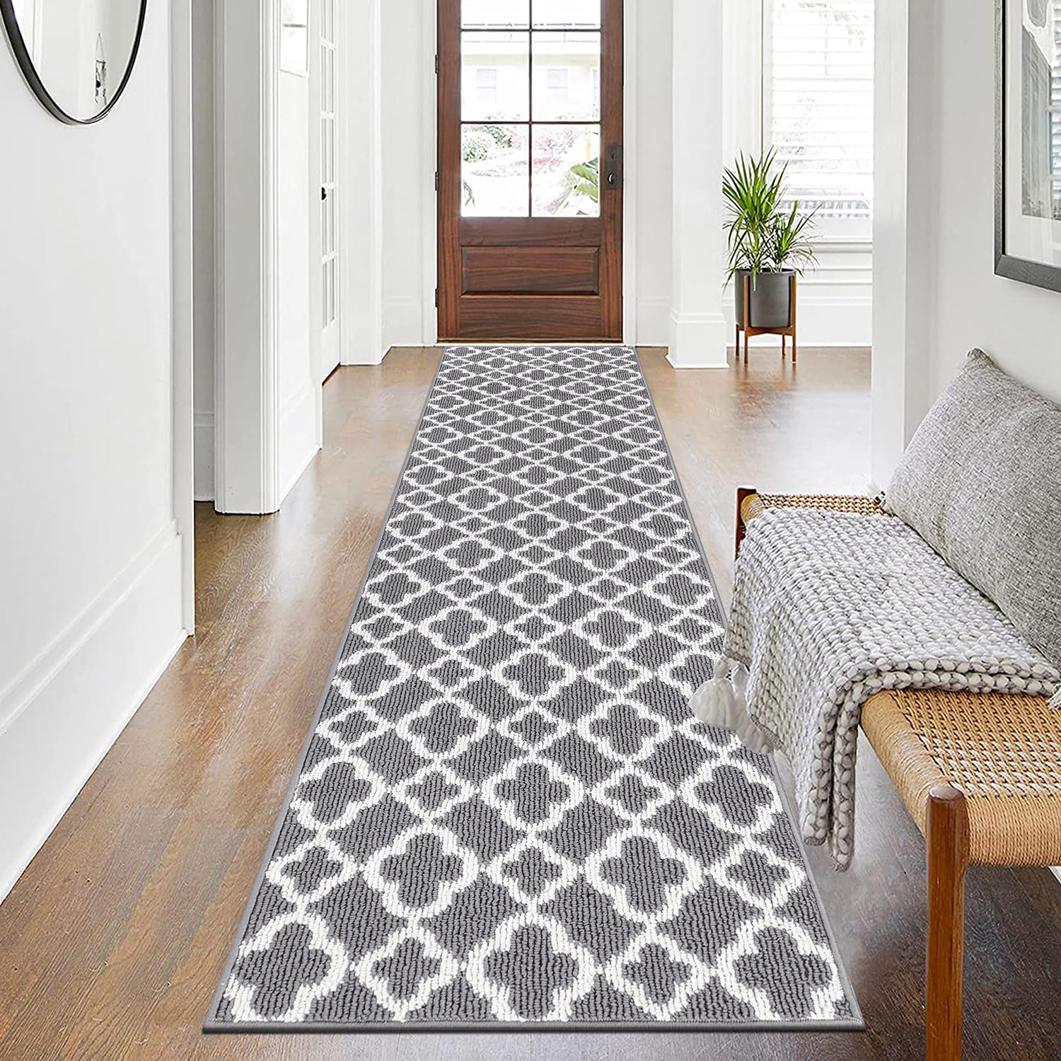 SHACOS Non-Slip Hallway Runner Rug - 60x240cm Washable Grey Carpet