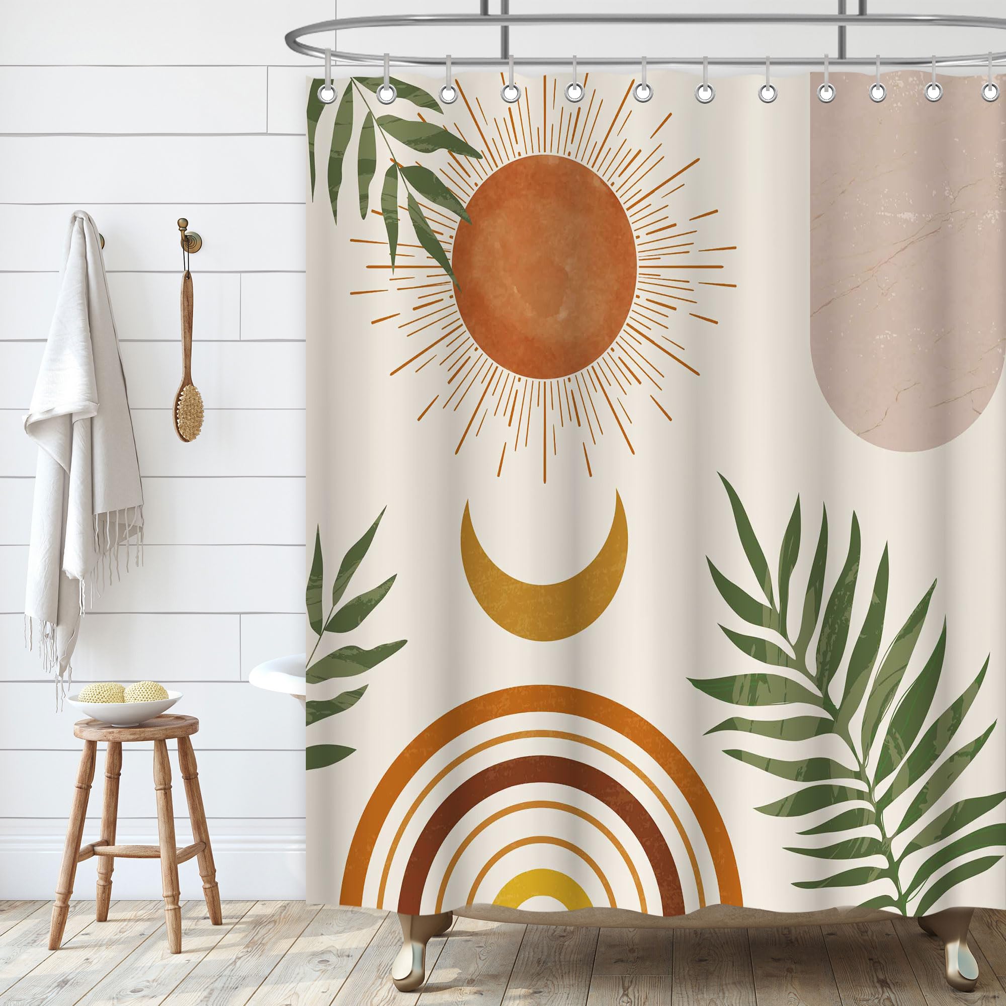 Jolof Store Boho Shower Curtain | Mid Century Abstract Pink Waterproof Fabric