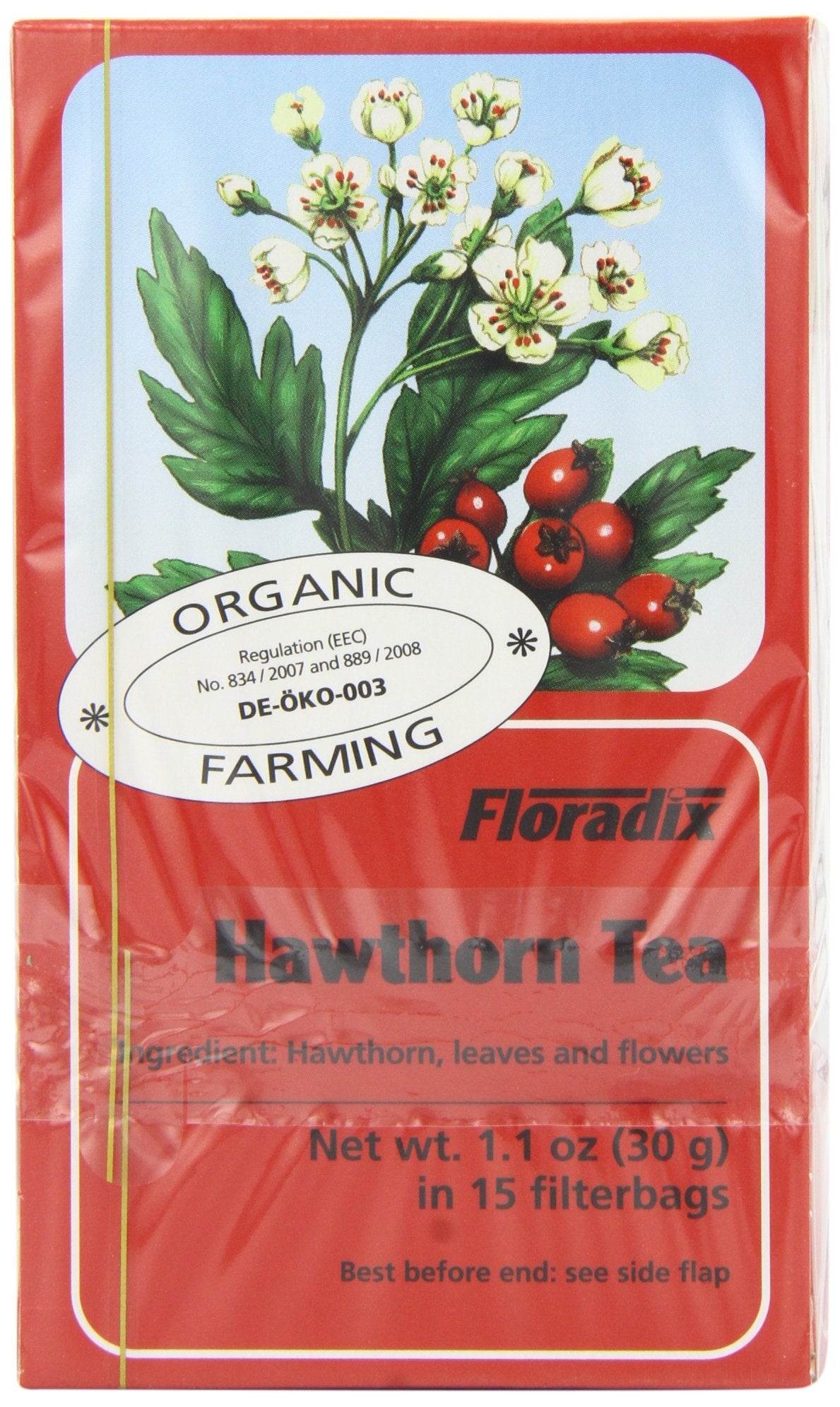 Floradix Organic Hawthorn Herbal Tea – Vegan & Gluten-Free, 90 Bags