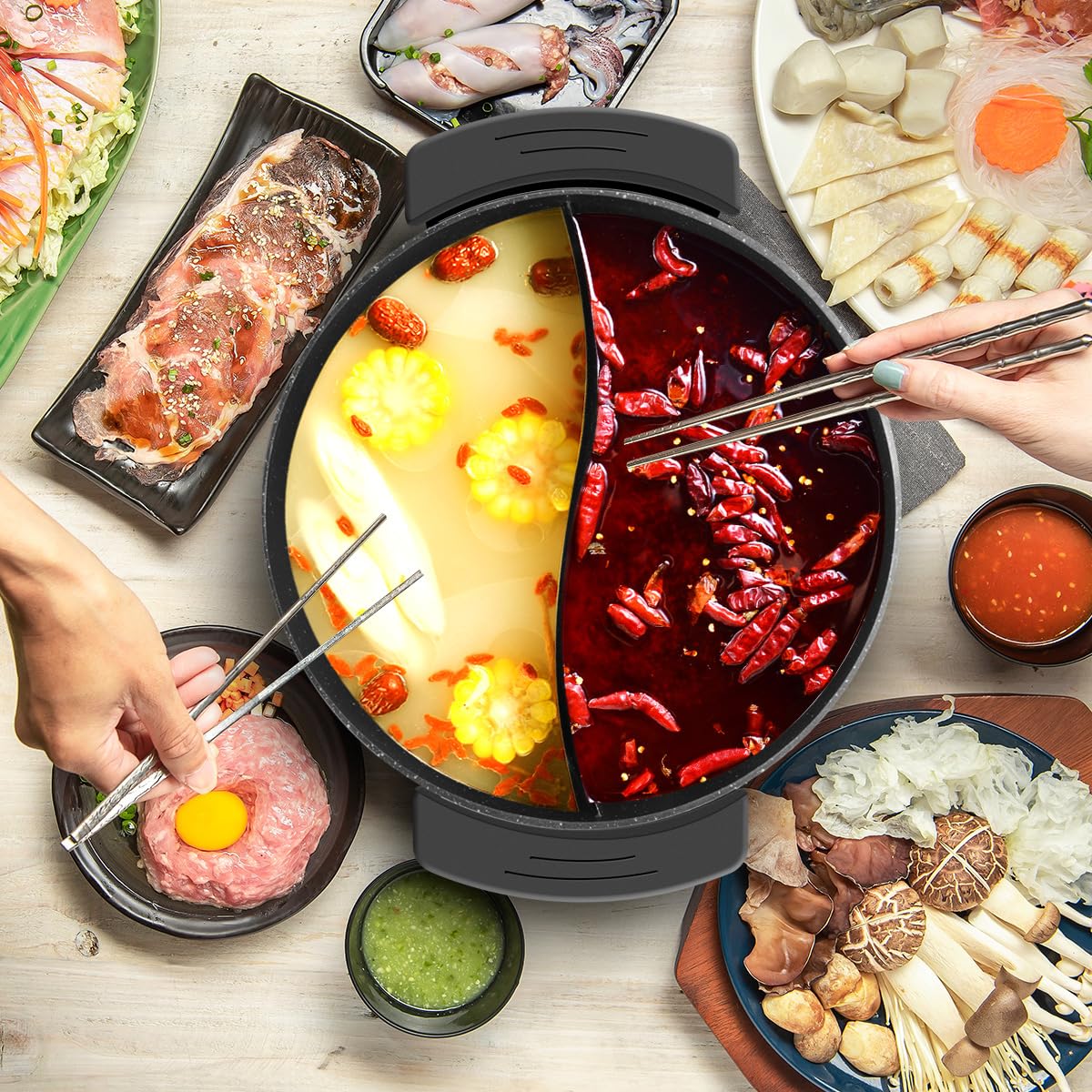 Food Party 6-Quart Electric Hot Pot with Divider | Non-Stick Shabu Shabu
