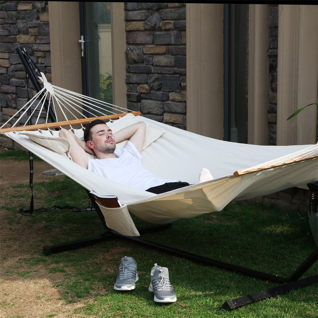 SONGMICS Double Cotton Hammock with 2 Pillows | 300kg Capacity - Beige