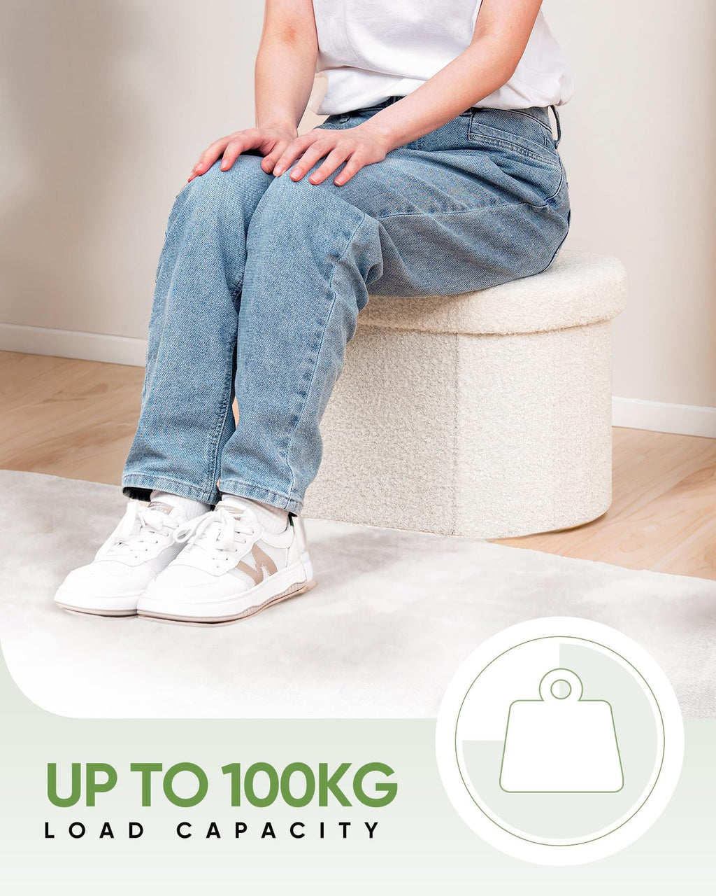 Bonlife Small Ottoman Storage Stool, Folding Boucle Footstool with Lid,41cm - image 3
