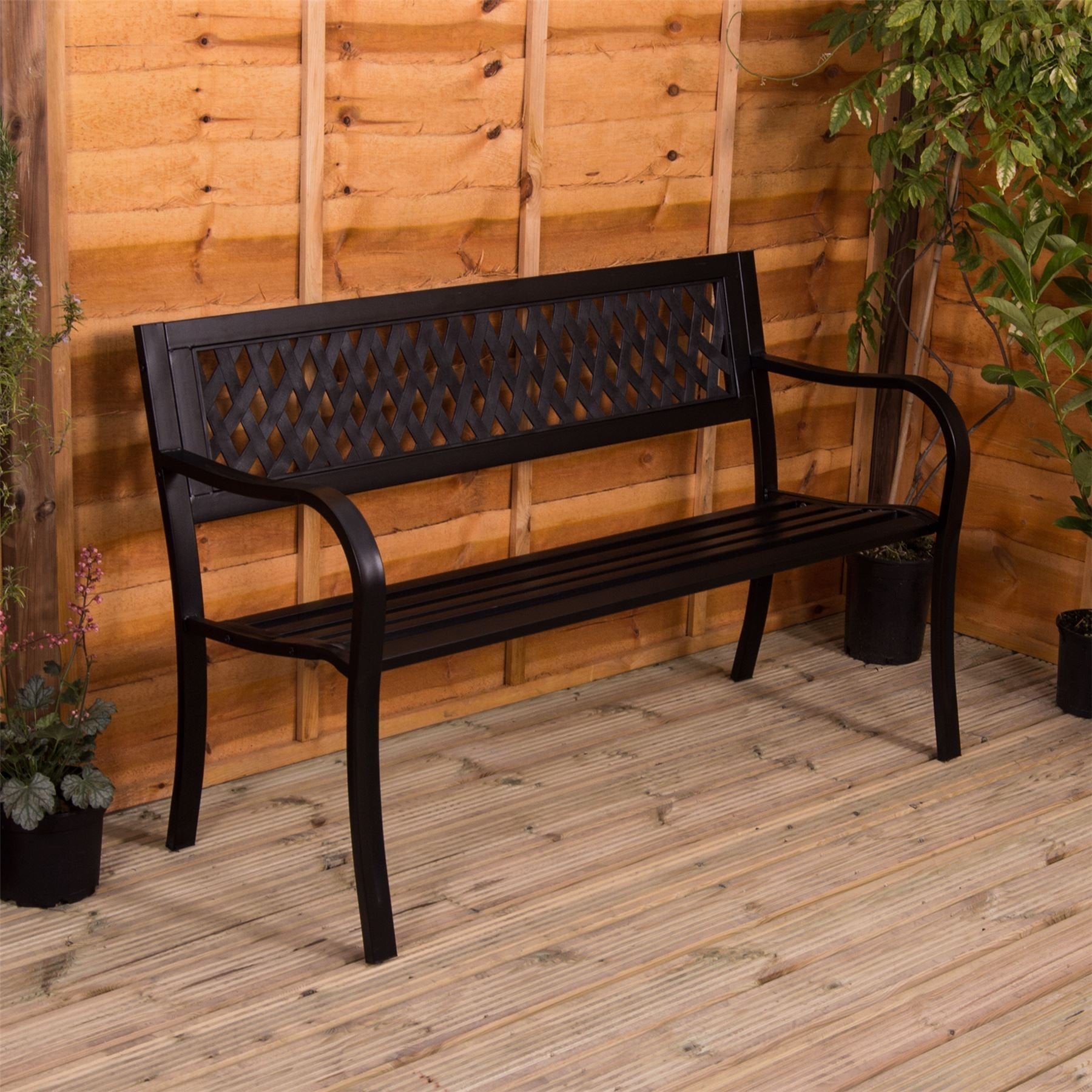 Garden Vida 3 Seater Steel Garden Bench – Lattice Design Patio Seat