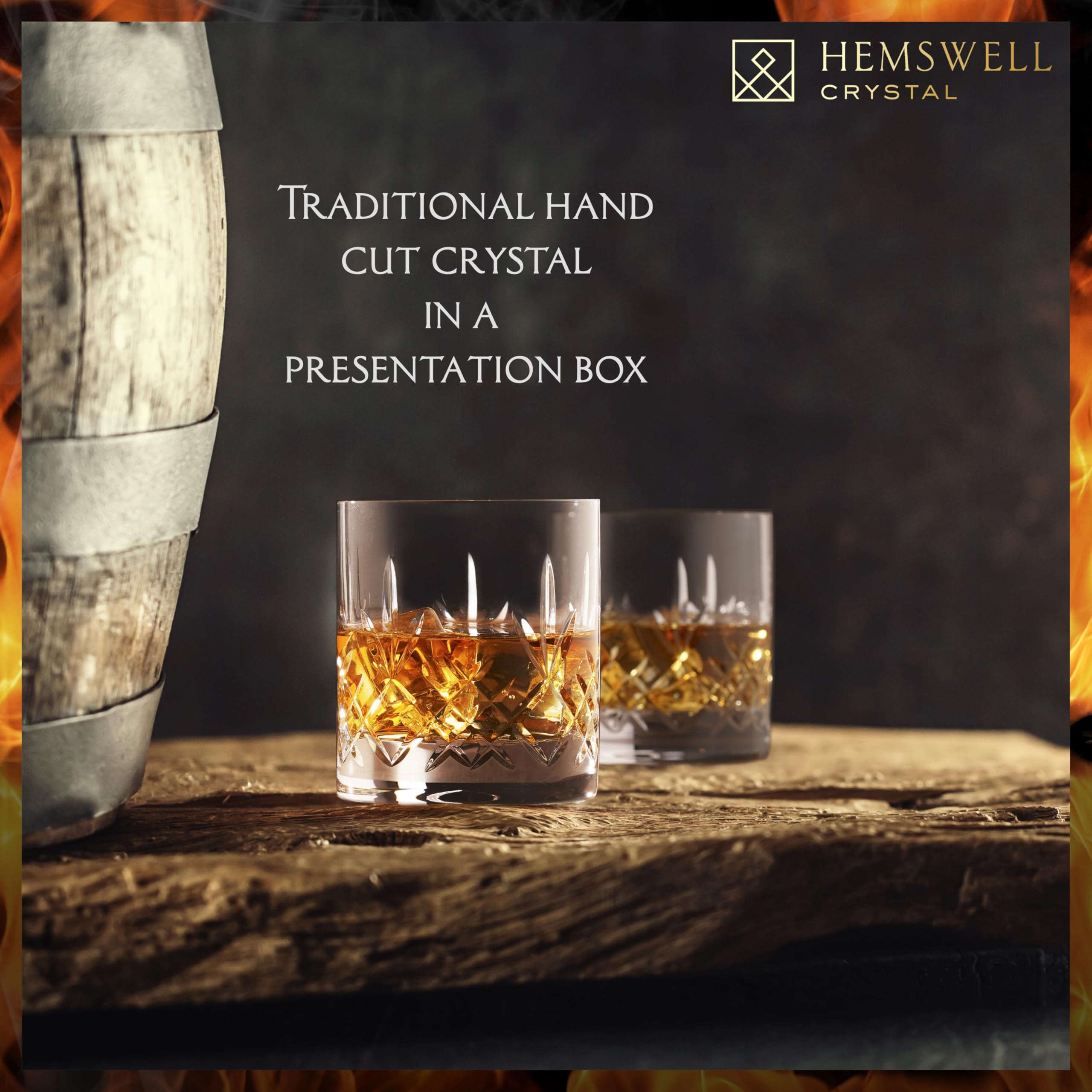 Hemswell Crystal Whisky Glasses Set of 2 | 310ml Hand-Cut Glass Tumblers