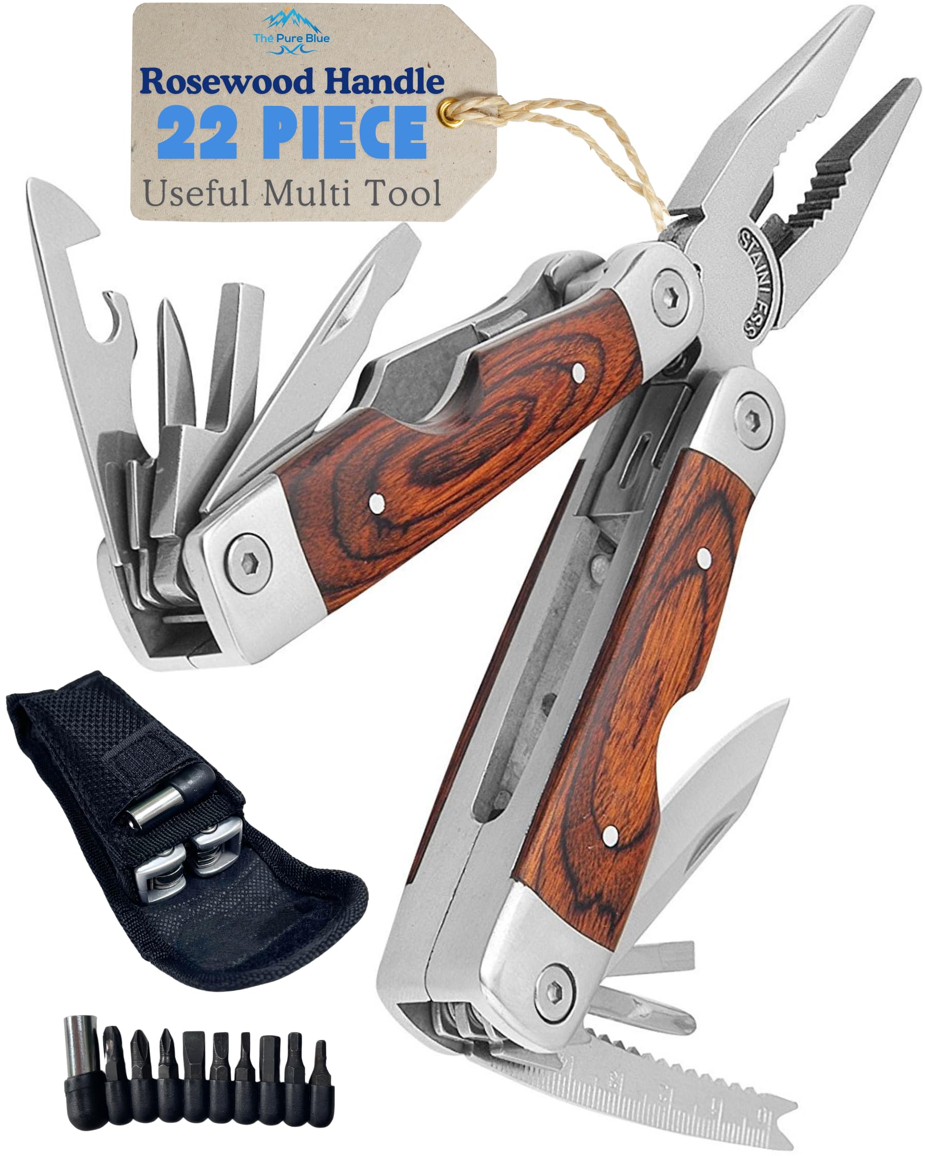 Jolof Store 22-in-1 Rosewood Multi Tool with Pouch and 10-Piece Bit Set