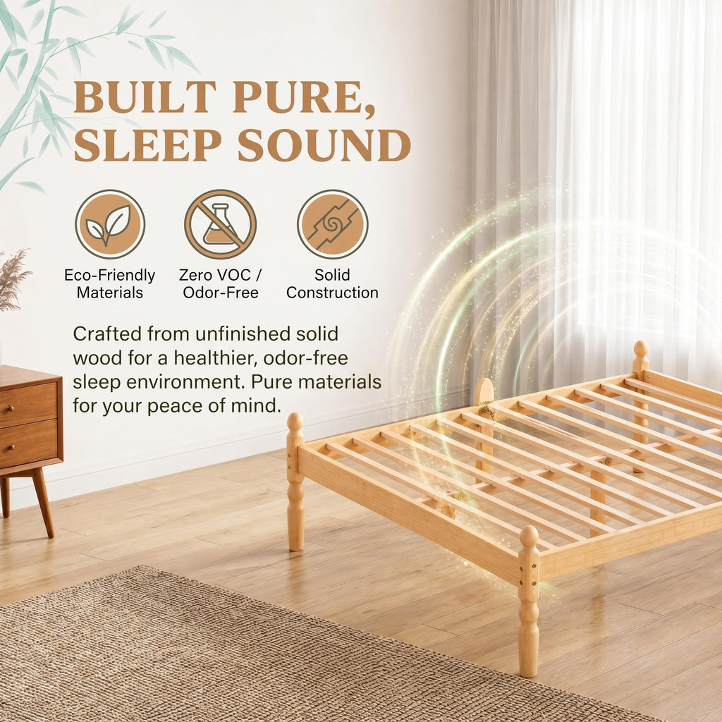 APEXTELLA HOME Double Bed Frame 14-inch Natural Bamboo Wood Platform Bed with Metal Slats Support and Mattress Slide Stopper, Underbed Storage Space - image 5