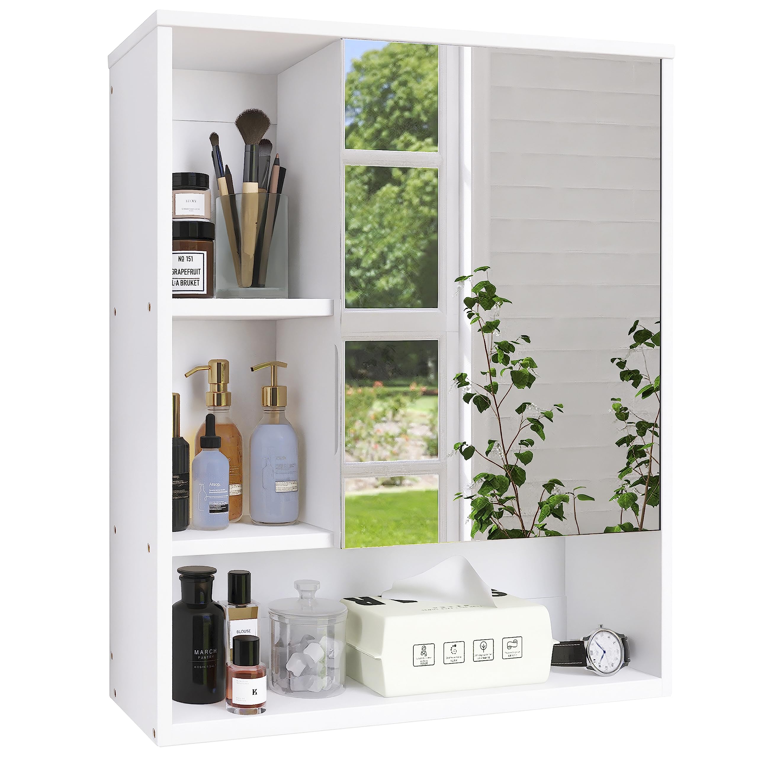 SMIBUY Bamboo Bathroom Mirror Cabinet | Wall Mounted Medicine Storage