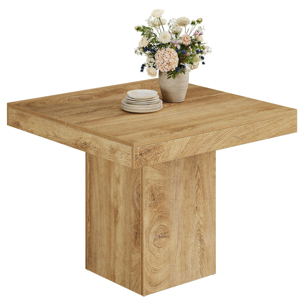Tribesigns Square Dining Table for 4, 100 cm Farmhouse Small Kitchen Dinner Table with Sturdy Pedestal Base - image 1