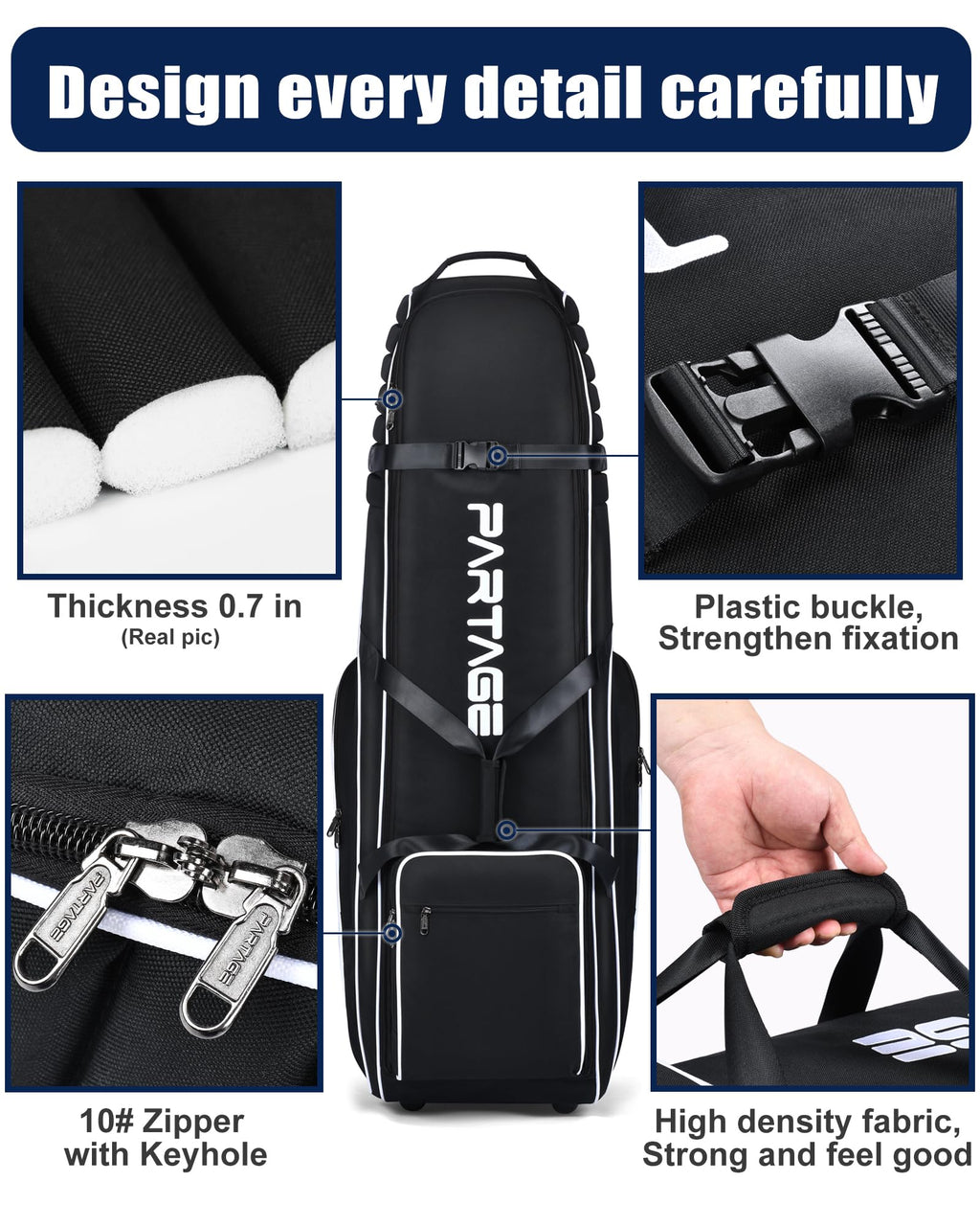 Partage Golf Travel Bag with Wheels – 900D Heavy Duty Oxford Case