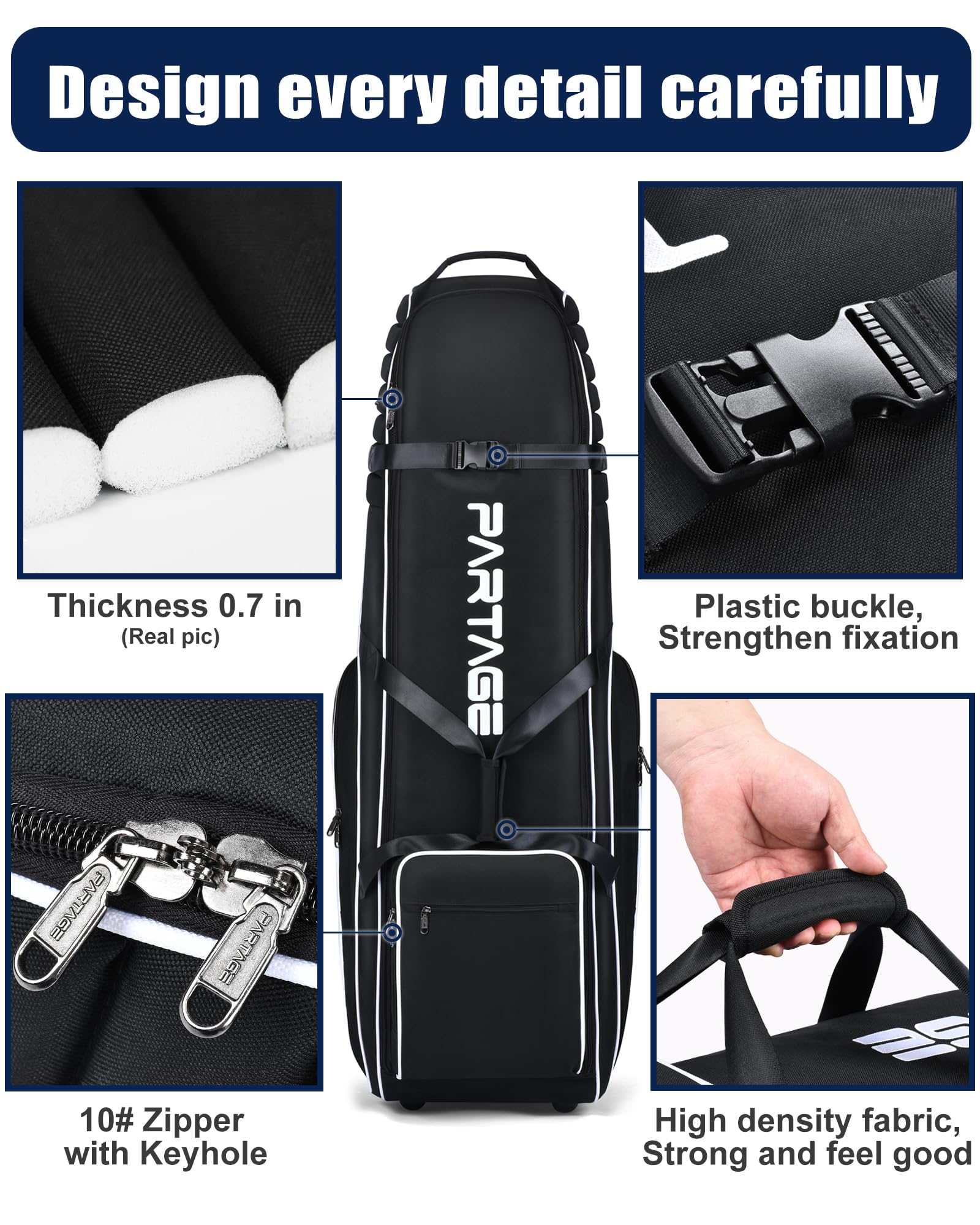 Partage Golf Travel Bag with Wheels – 900D Heavy Duty Oxford Case