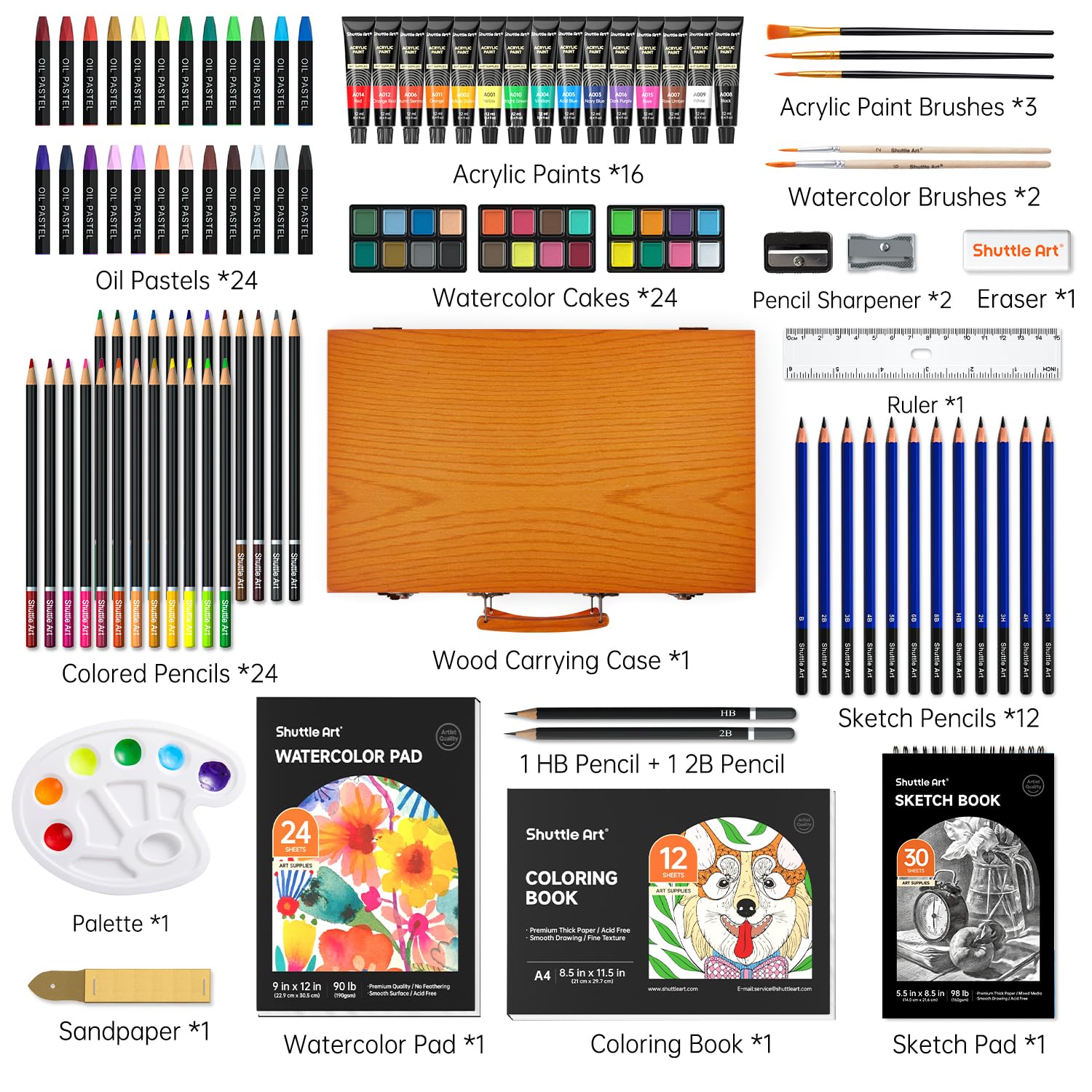 Shuttle Art 118 Piece Deluxe Art Set | Wooden Case Drawing & Painting Kit