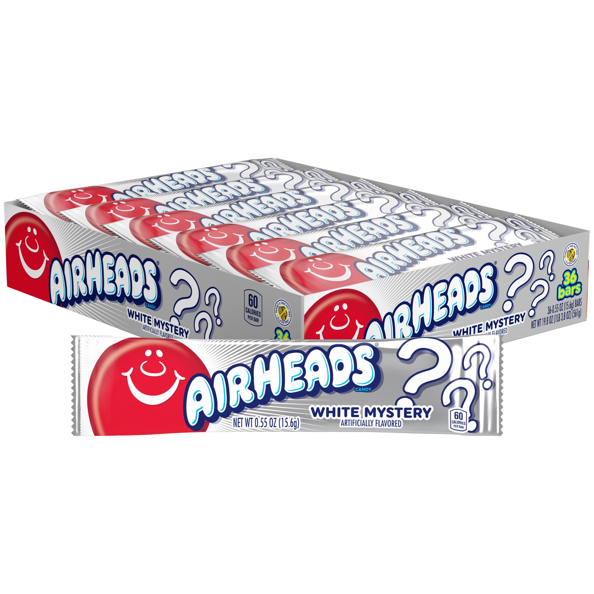 Airheads White Mystery Chewy Candy Bars - Bulk Box of 36 x 15.6g
