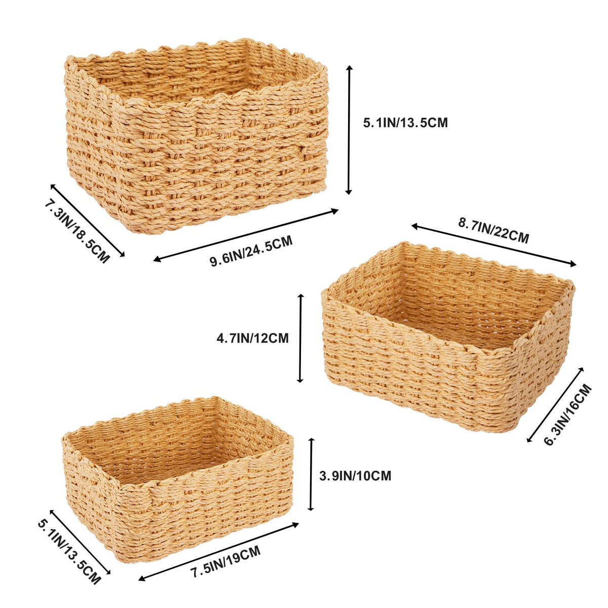 Happy Fox Wicker Bathroom Basket, 3 Piece Storage Laundry Basket, Woven Storage for Dressing Table Organization, Home Decor - image 3