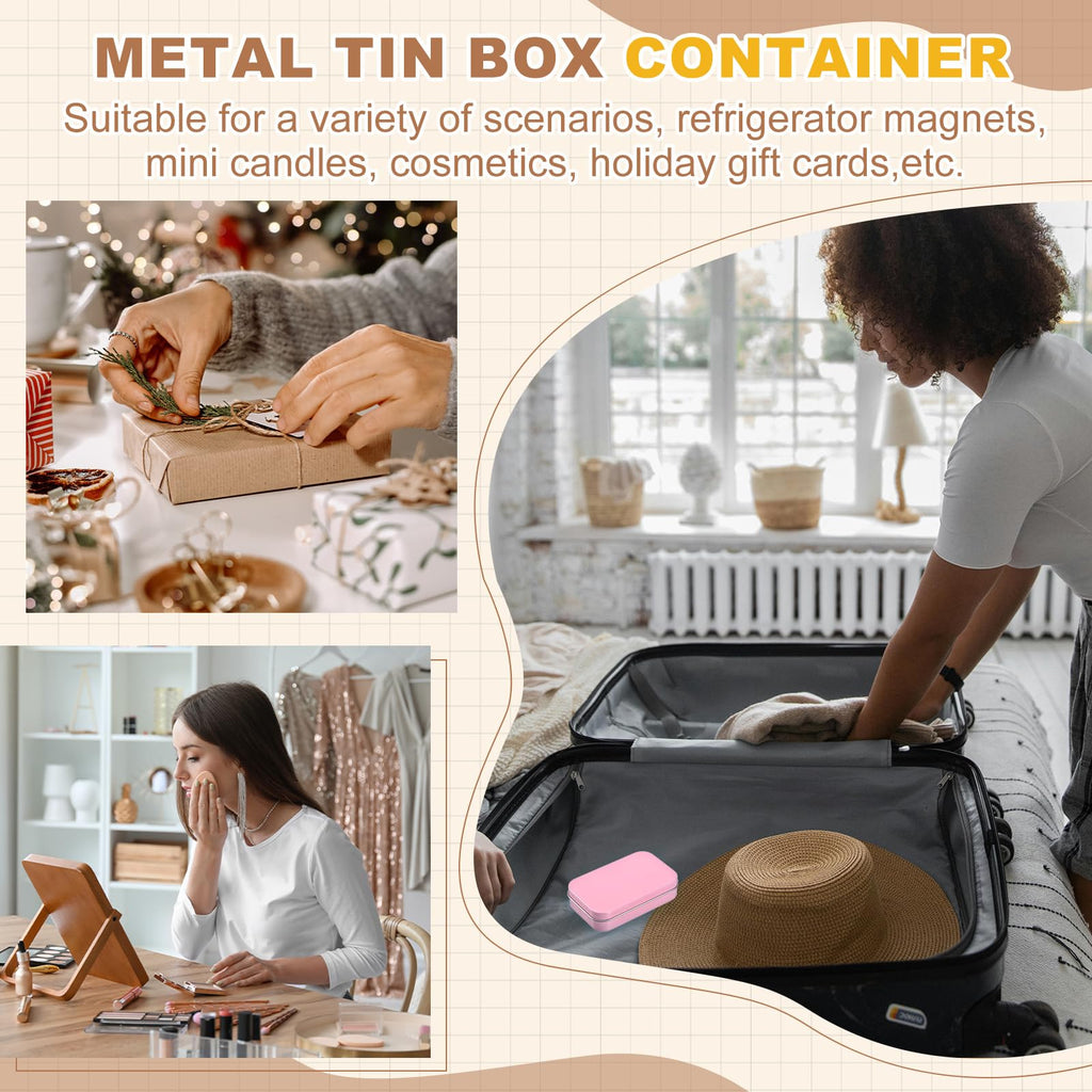 sourcing map 2Pcs Metal Tin Box Container, 3.7x2.4x0.9 Rectangular Empty Box with Self Adhesive Colored Stickers - image 5