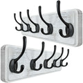 WEBI Solid Wood Wall Mounted Coat Rack | 5 Large Hooks, Rustic White, 2 Pack
