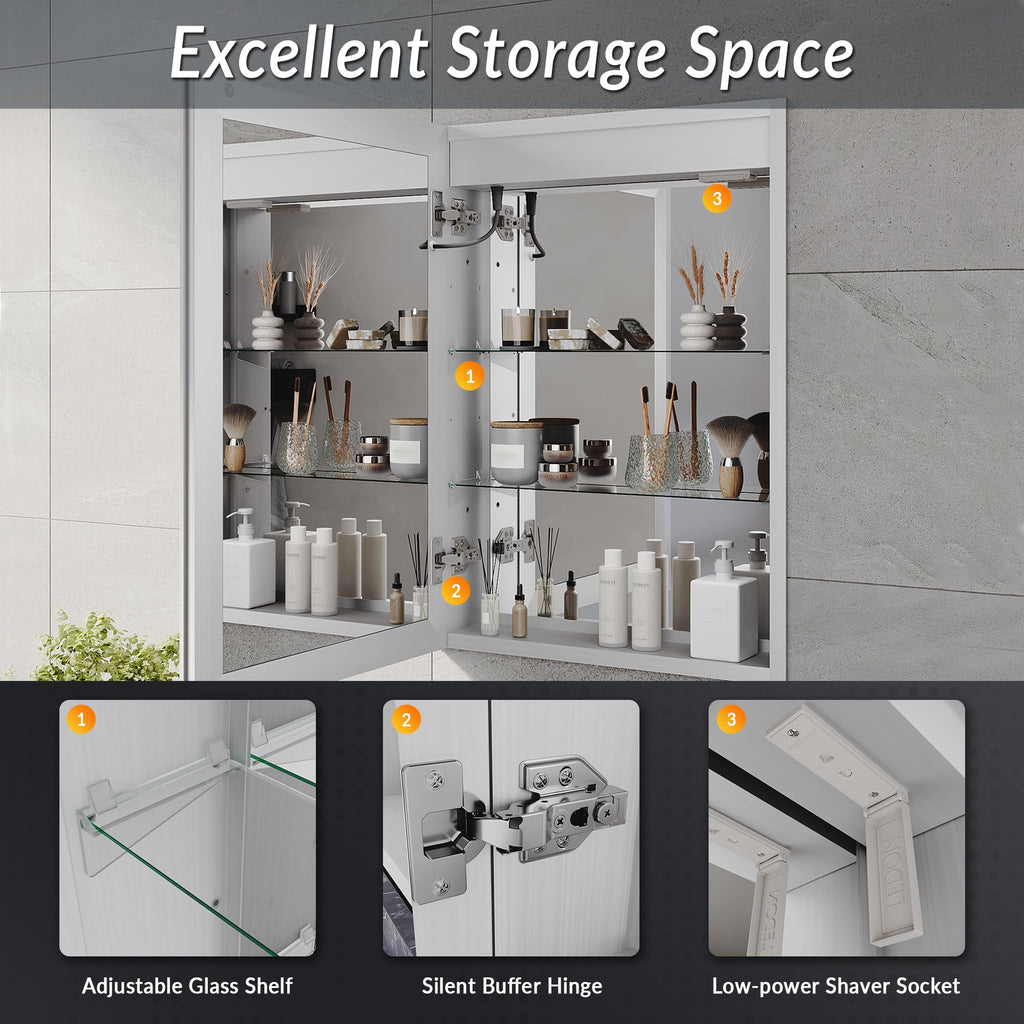 ELEGANT Bathroom Mirror Cabinet with Lights & Shaver Socket, 500 x 700 mm - image 5