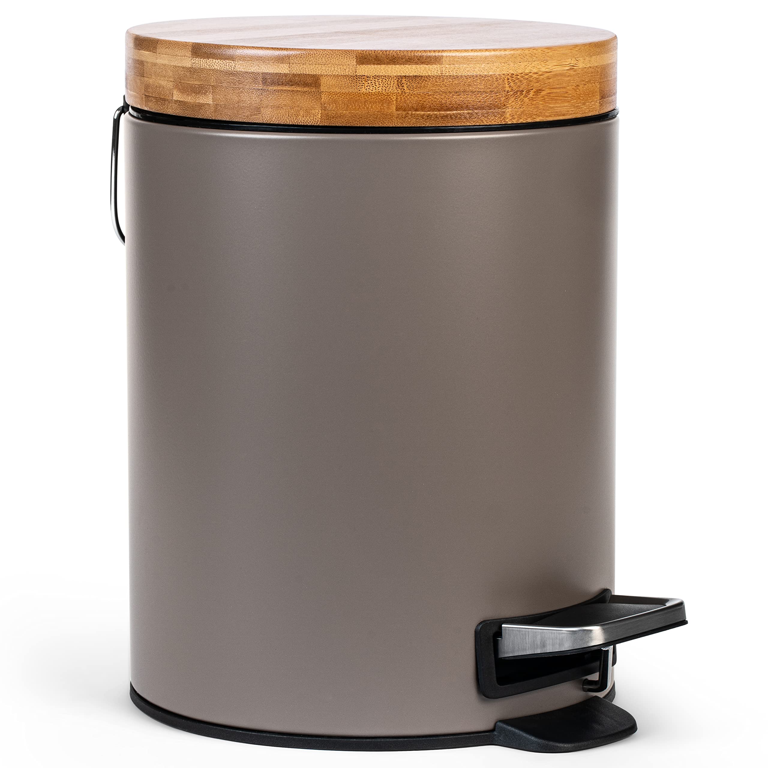 Kazai 5L Bathroom Bin | Soft Close Bamboo Lid Wastebin – Taupe