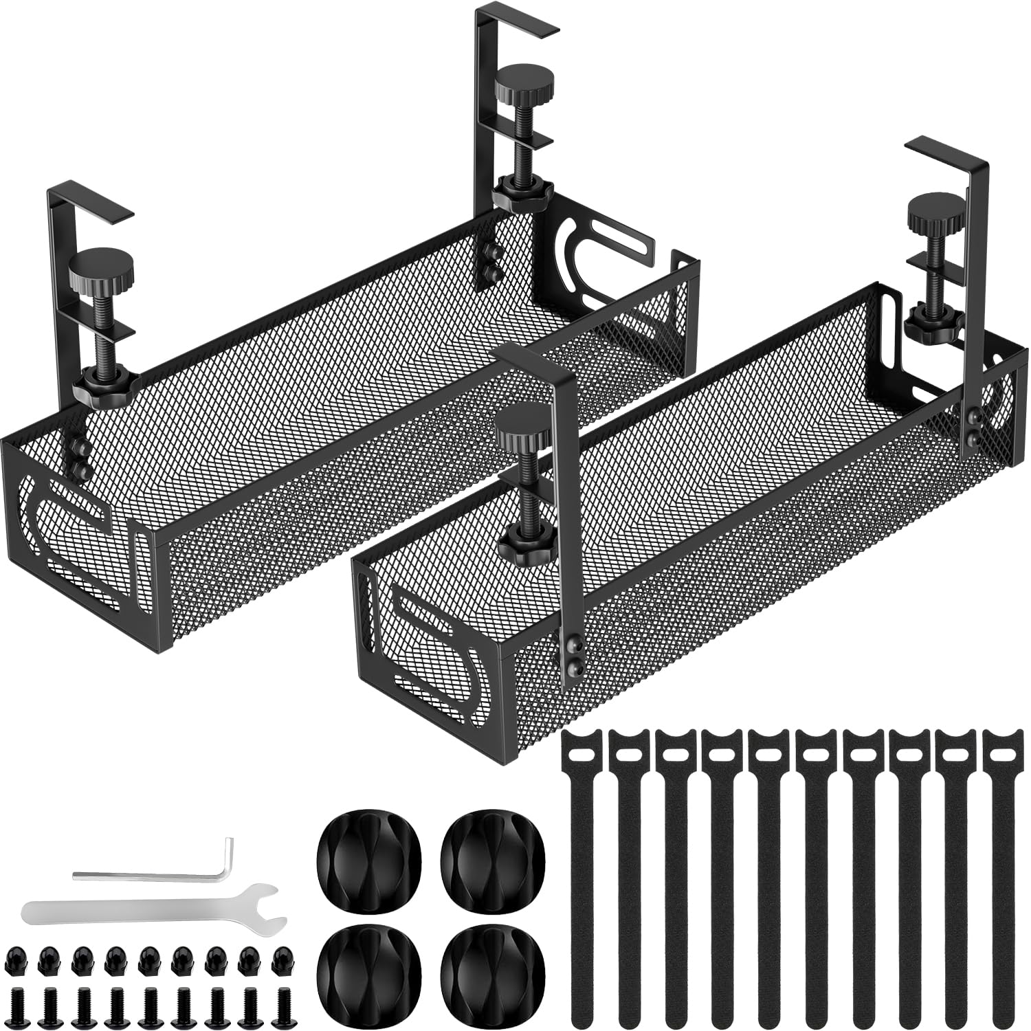 Tivddikun Under Desk Cable Management Tray – 2 Pack No-Drill Metal Mesh