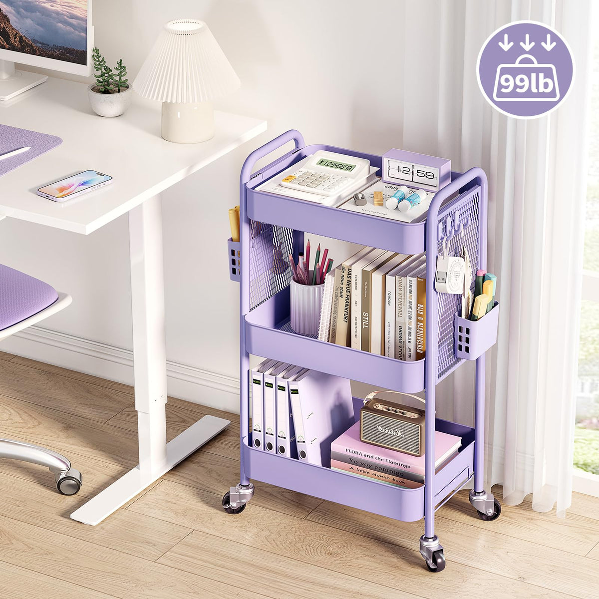 Urackify 3 Tier Storage Trolley on Wheels, purple - image 3
