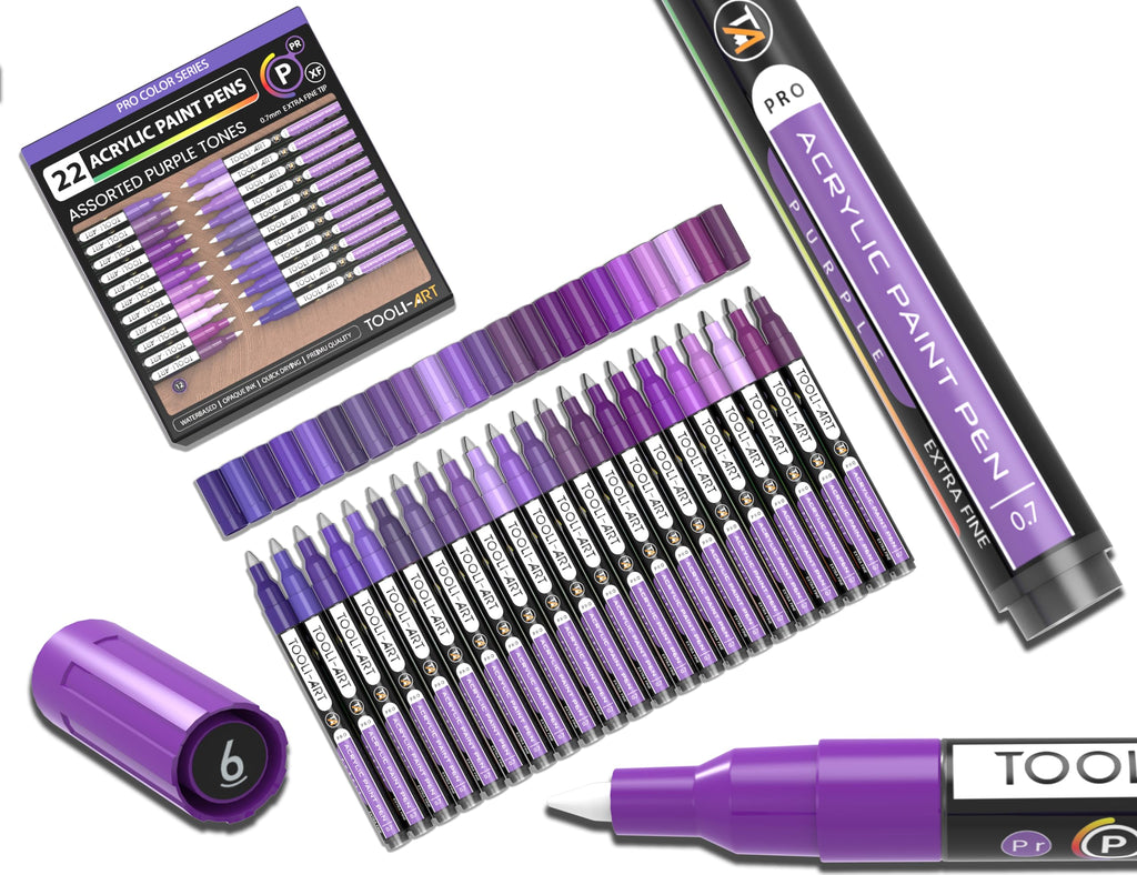 Jolof Store Acrylic Paint Pens - 22 Purple Tones 0.7mm Extra Fine Tip Set