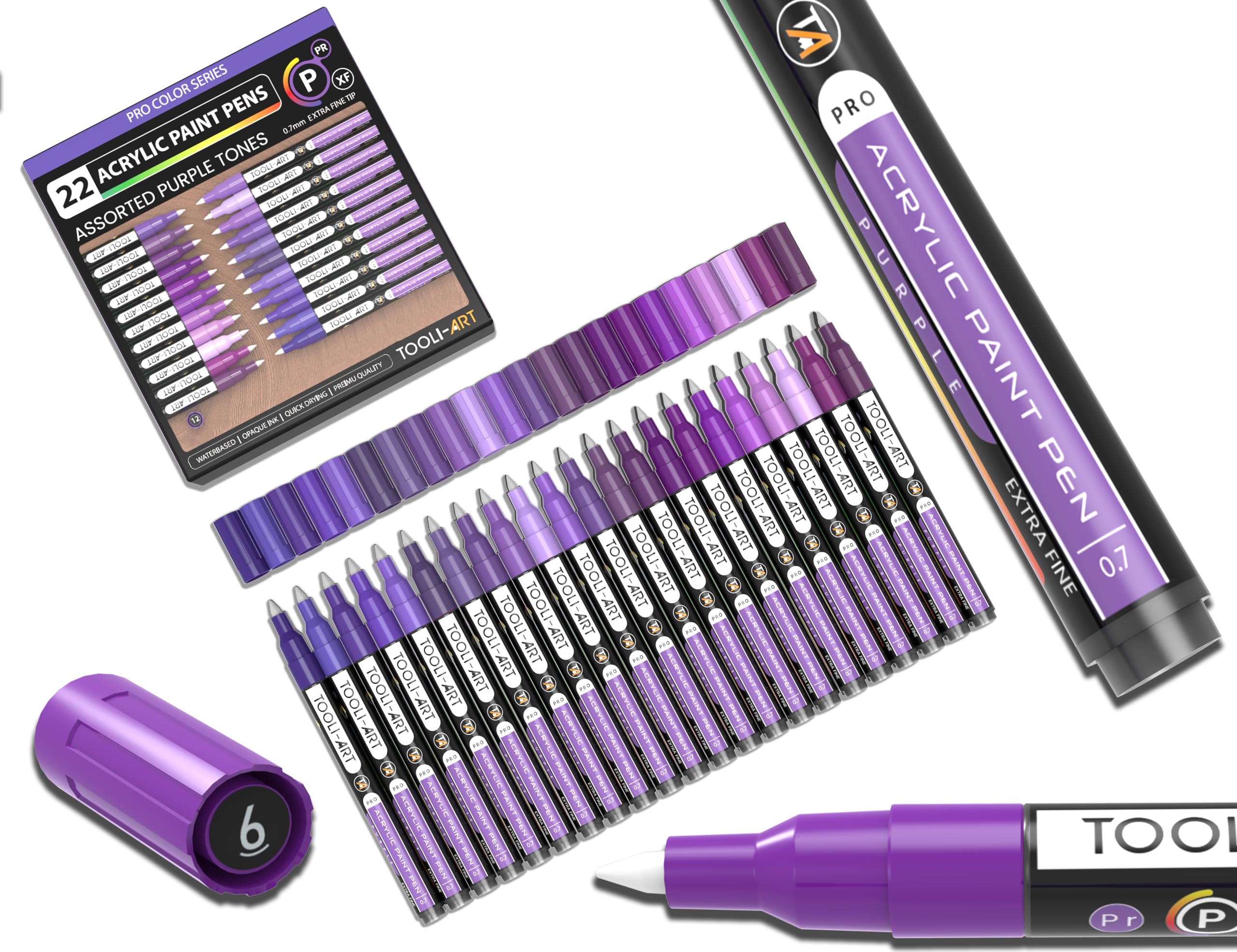 Jolof Store Acrylic Paint Pens - 22 Purple Tones 0.7mm Extra Fine Tip Set