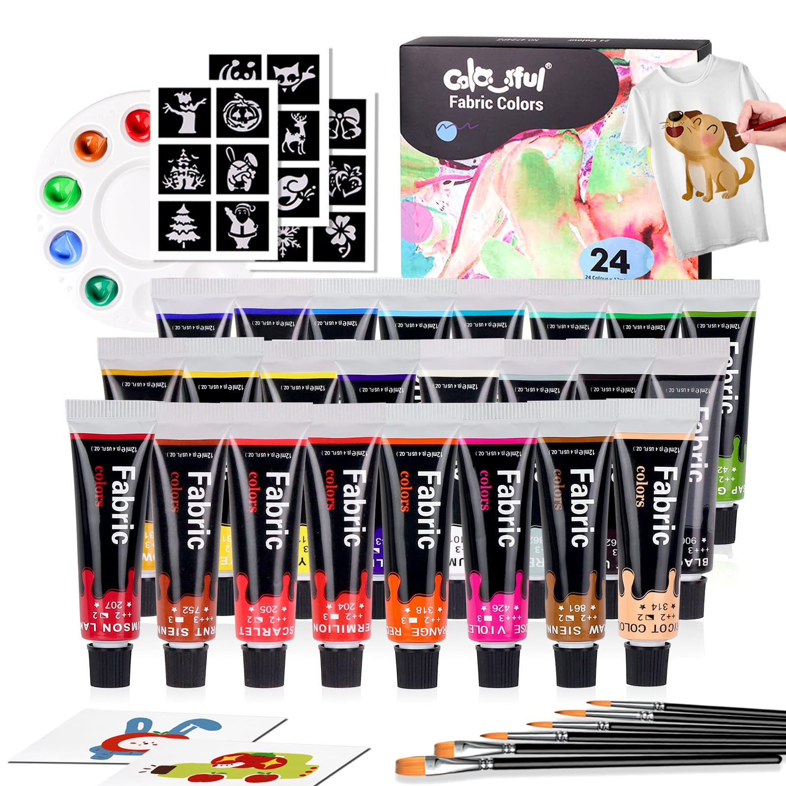 Colorful 24 Color Fabric Paint Set - Permanent Non-Toxic Textile Kit